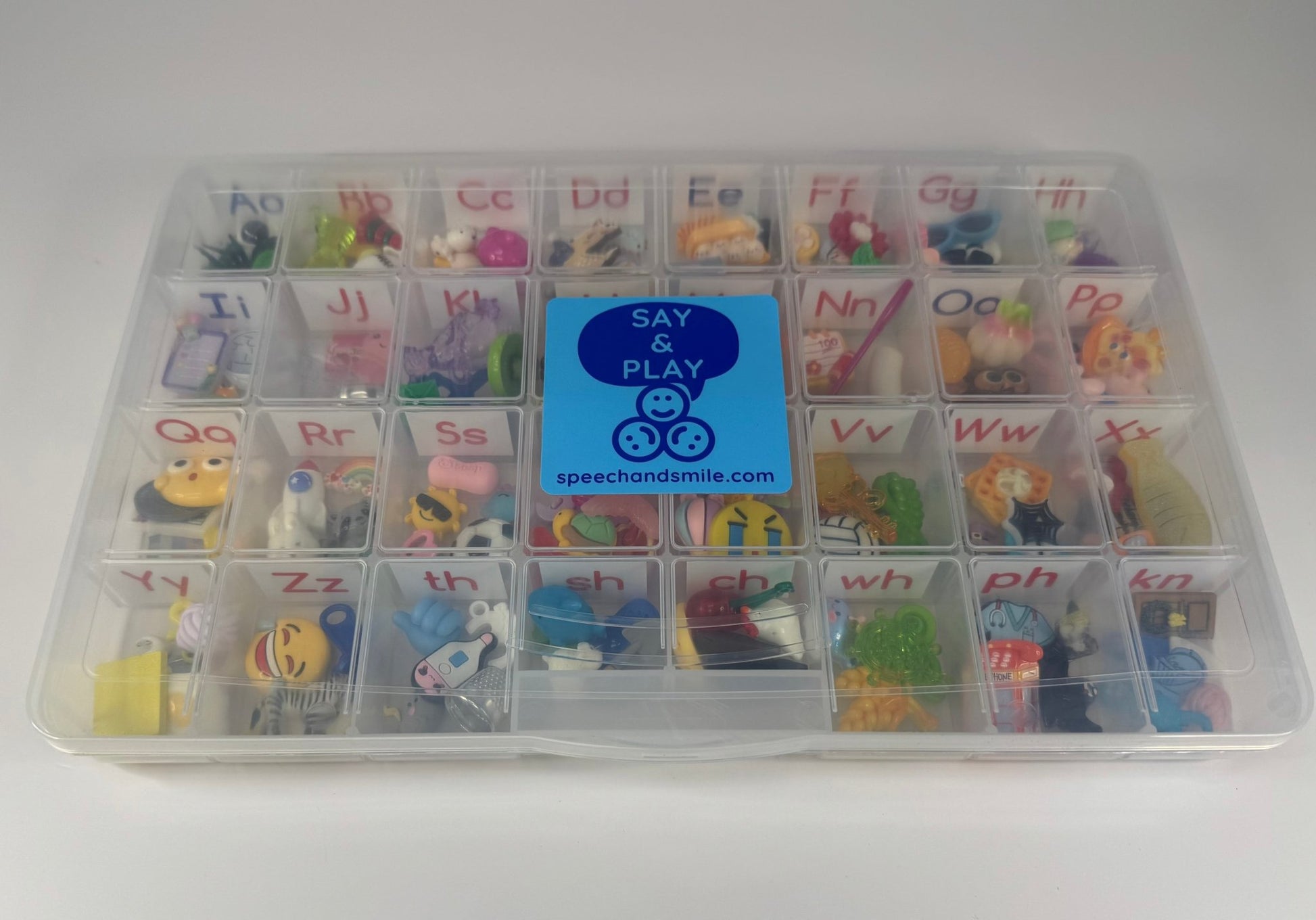 Alphabet Mini Objects Set – Phonics & Digraphs Kit | Montessori Sound Set Speech Therapy Trinkets | Say and Play Mini Objects - Speech and Smile