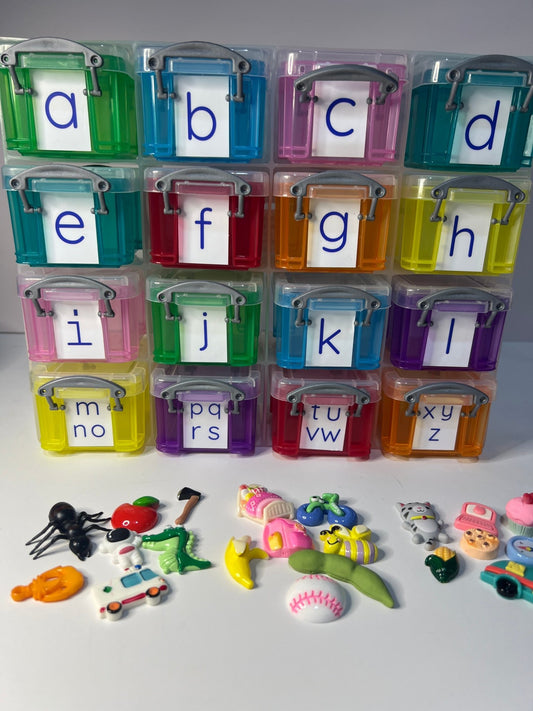Alphabet Objects in Storage BEST SELLER Trinkets Beginning Sound Mini Objects Speech Therapy Preschool Montessori Sound Objects - Speech and Smile