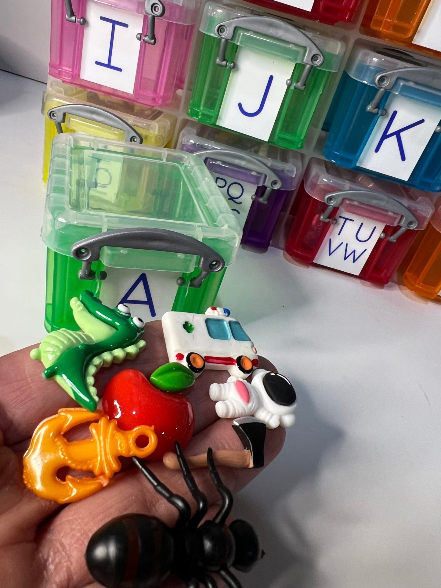 Alphabet Objects in Storage BEST SELLER Trinkets Beginning Sound Mini Objects Speech Therapy Preschool Montessori Sound Objects - Speech and Smile