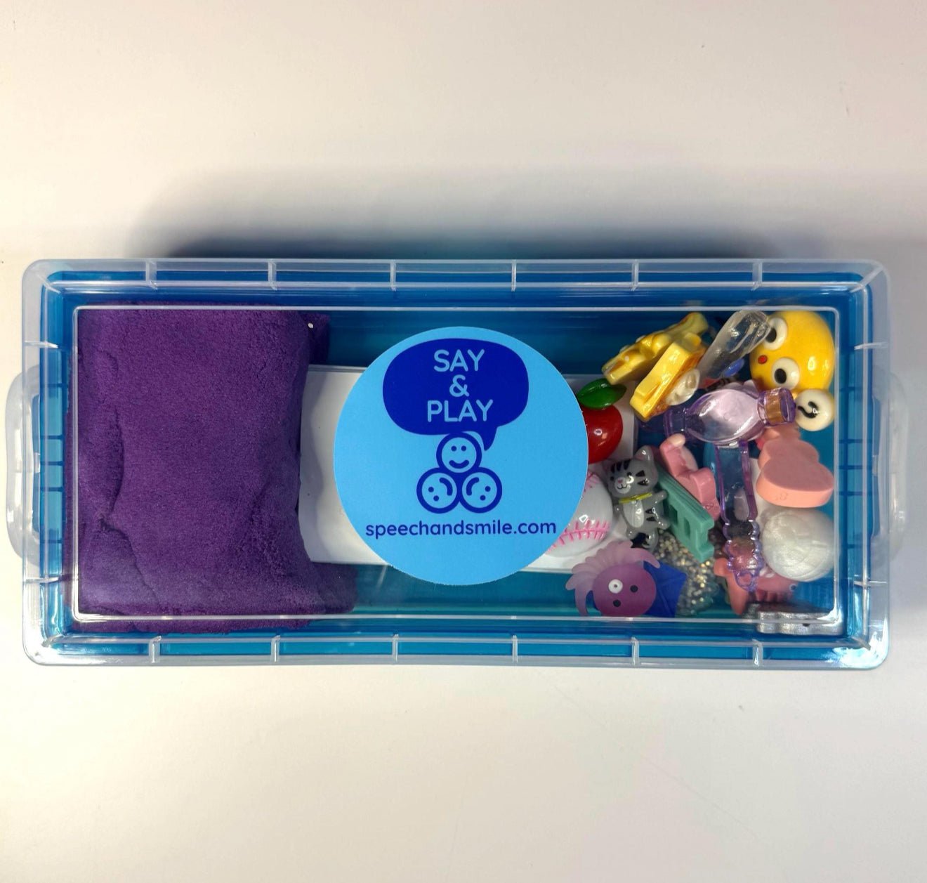 Alphabet Objects Set with Letter Cards and Kinetic Sand - Portable Sensory Box - Learn Beginning Sounds with Manipulatives - Speech and Smile