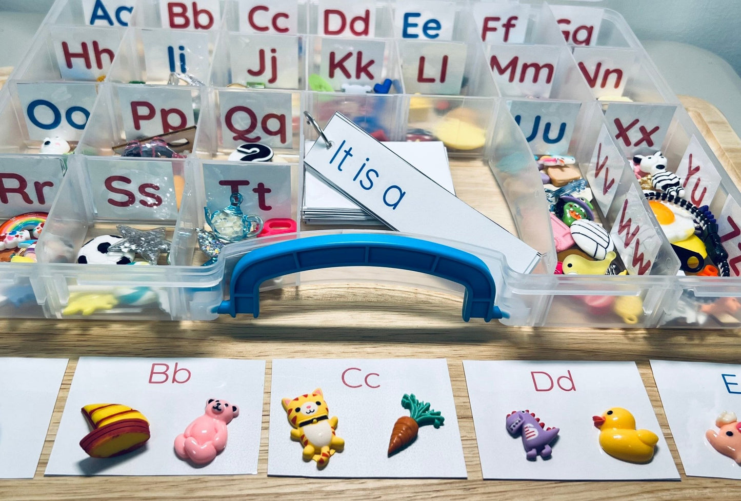 Alphabet Set MINI Objects in Organizer - Classroom Alphabet Set Montessori Beginning Sound Speech Therapy Mini Objects 5 per letter - Speech and Smile