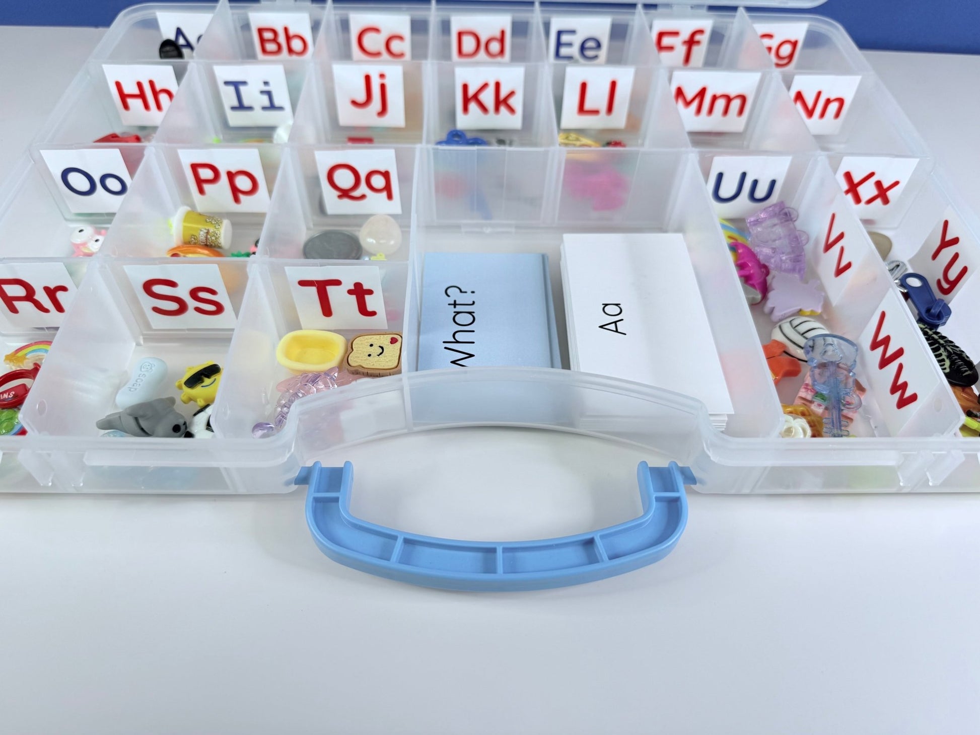 Alphabet Set MINI Objects in Organizer - Classroom Alphabet Set Montessori Beginning Sound Speech Therapy Mini Objects 5 per letter - Speech and Smile