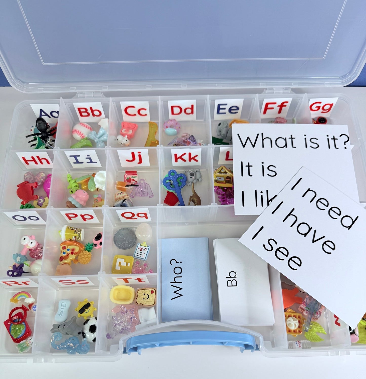 Alphabet Set MINI Objects in Organizer - Classroom Alphabet Set Montessori Beginning Sound Speech Therapy Mini Objects 5 per letter - Speech and Smile