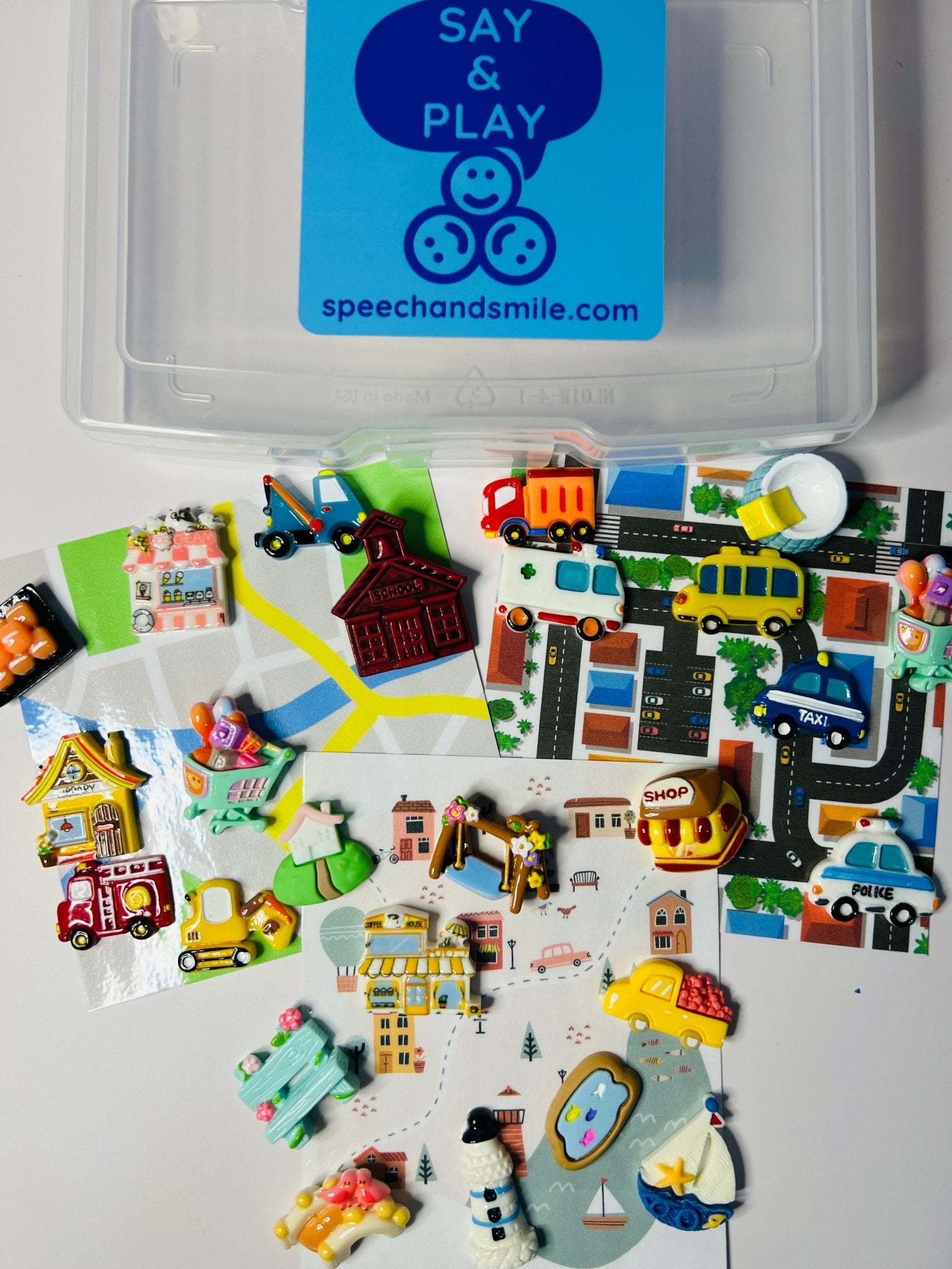 Around the Town Task Box Community Helpers Mini Objects Speech Therapy Language Task Box Learning my town - Speech and Smile