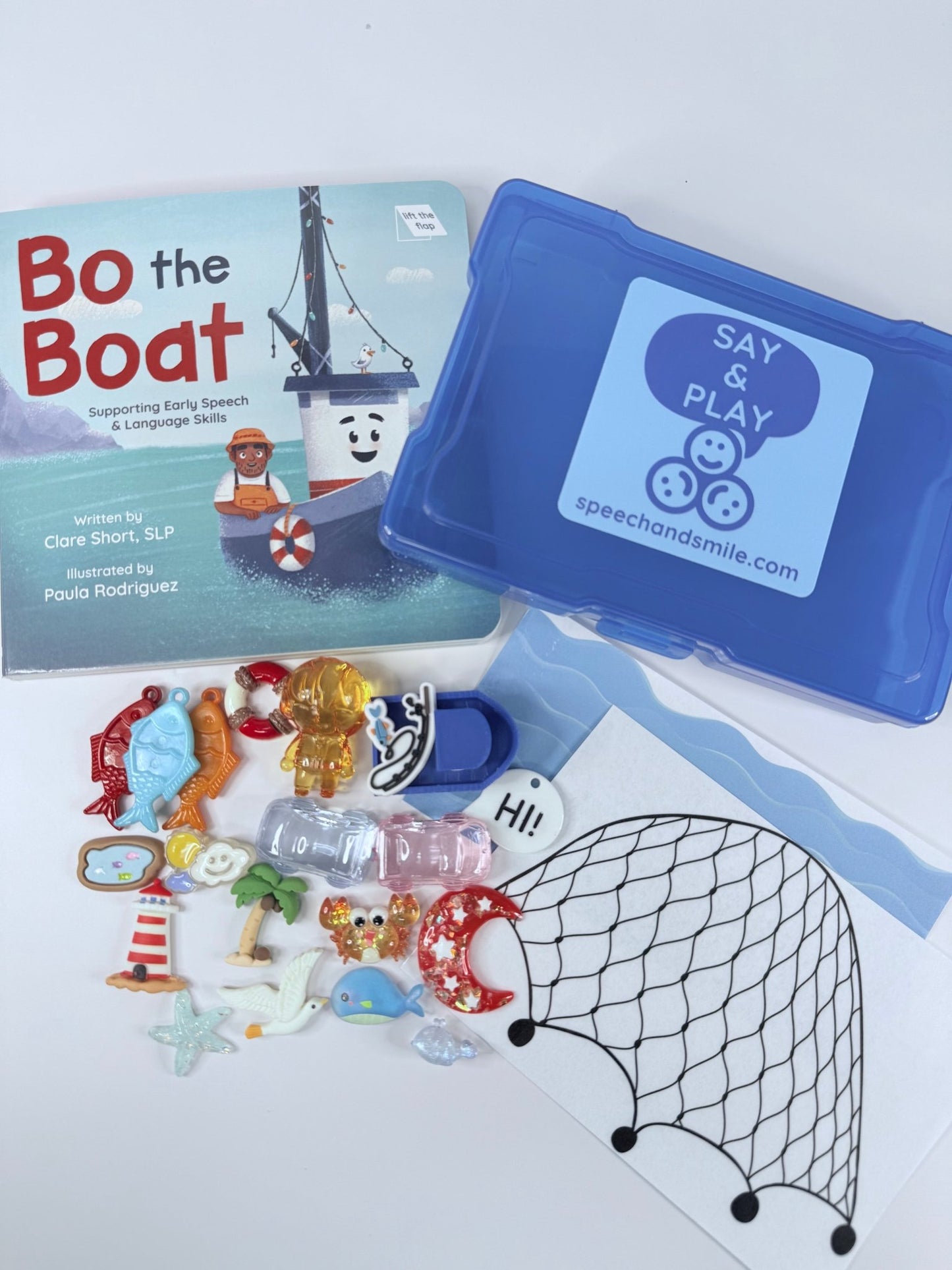 Bo the Boat Lift - the - Flap Book Companion Mini Objects Story Kit for Speech Therapy CVC Words | Preschool Language Play - Speech and Smile