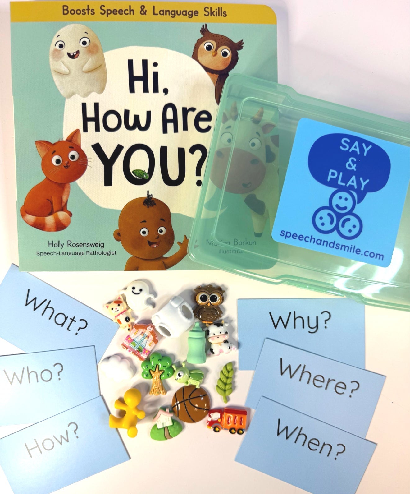 Book with Objects - Hi How are You Early Sounds Story Kit INCLUDES BOOK - Mini Objects Speech Therapy - Speech and Smile