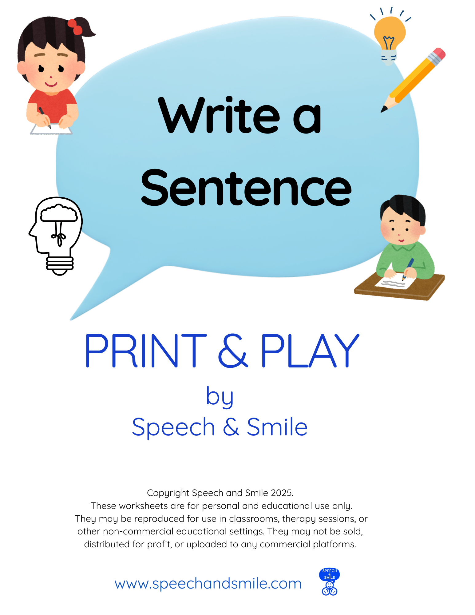 Build and Write a Sentence Worksheet - Sentence Building Activity - Speech Therapy Printable Worksheets - Speech and Smile