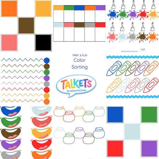 Color Sorting Activity for Mini Objects Talkets - Just Print and Play digital Download - Speech and Smile