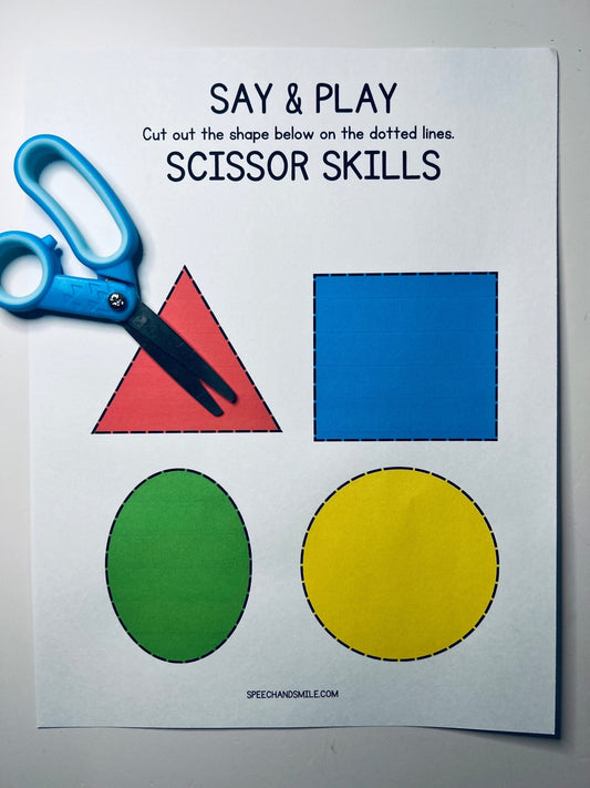 Cutting Shapes Worksheet Download Printable - Scissor Worksheet Printable - Preschool Cutting Digital Download - Color Sort Shapes Mat - Speech and Smile