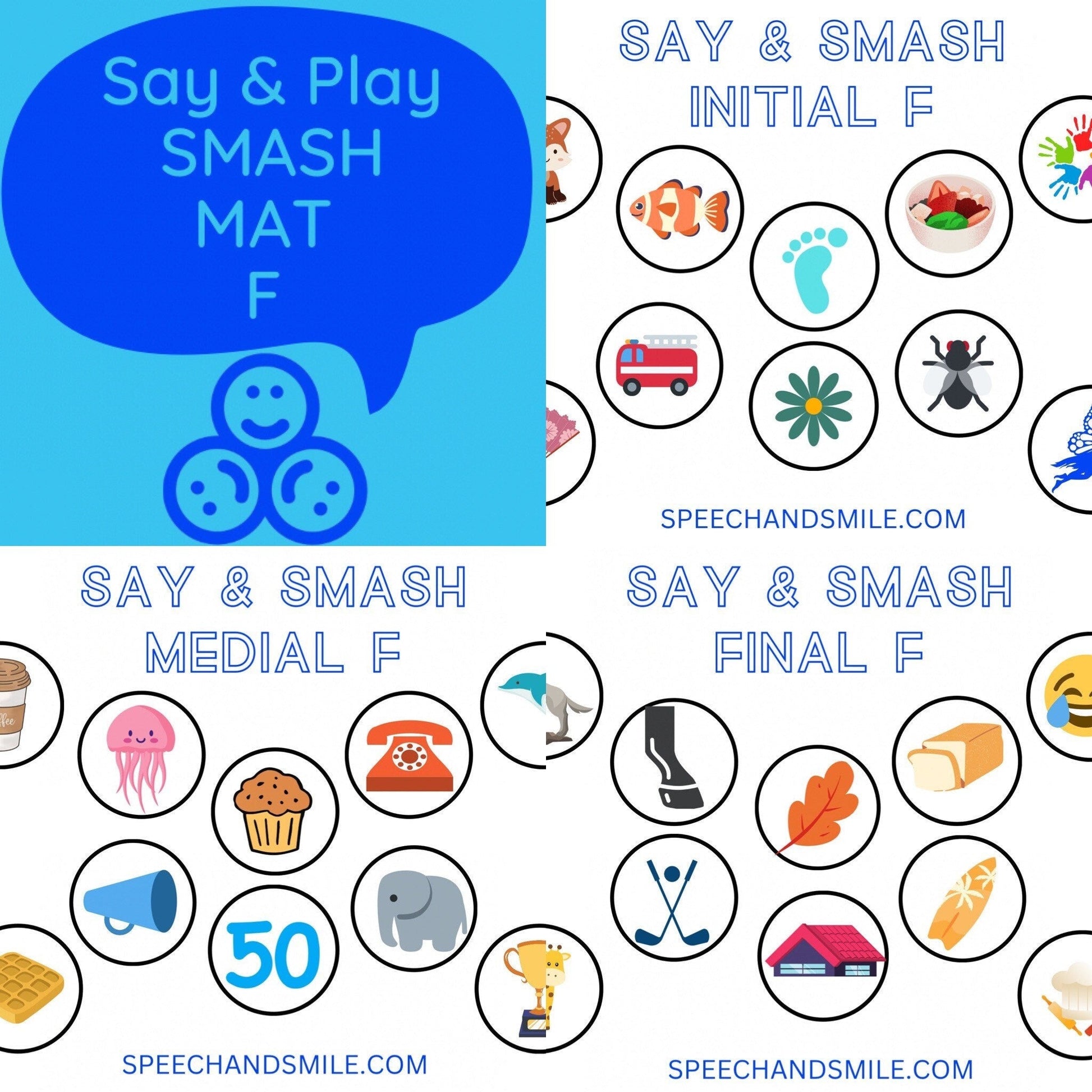 F Sound Smash Mats - Printable Speech Therapy Materials - Speech Therapy - Speech and Smile - Speech Therapy Tools - Letter F Activity - Speech and Smile