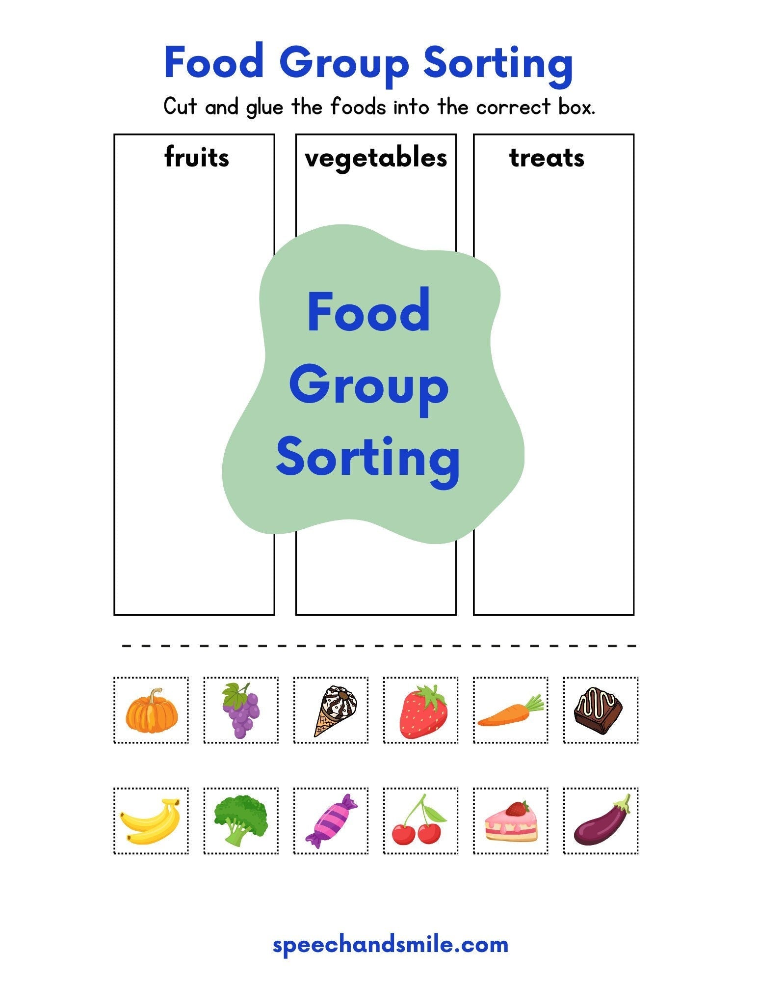Food Sorting Activity Worksheet - PRINT & PLAY Preschool Sorting Worksheet - Printable Sorting Activity - Sorting Download - Sort Food Groups - Speech and Smile