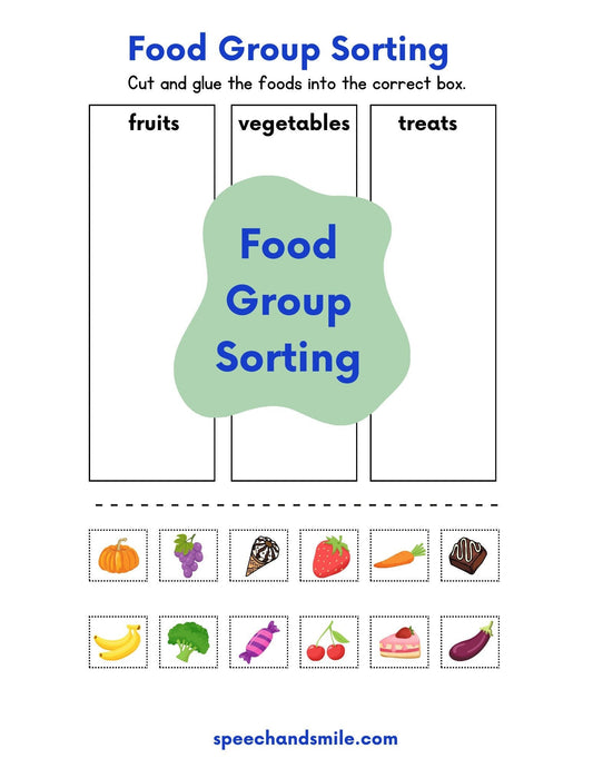Food Sorting Activity Worksheet - PRINT & PLAY Preschool Sorting Worksheet - Printable Sorting Activity - Sorting Download - Sort Food Groups - Speech and Smile