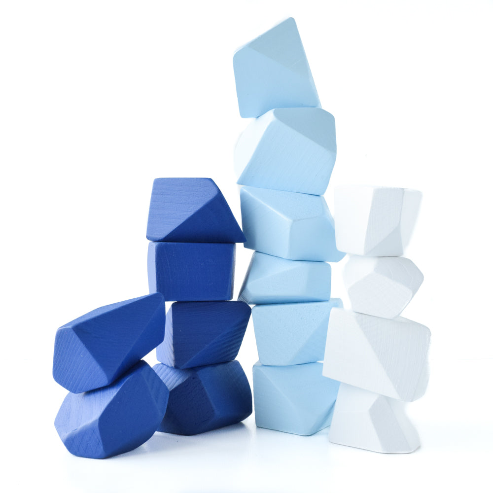 Arctic Building Blocks Rock Blocks Blue White - Set of 16 Montessori