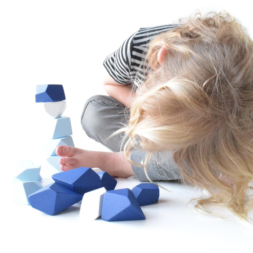 Arctic Building Blocks Rock Blocks Blue White - Set of 16 Montessori