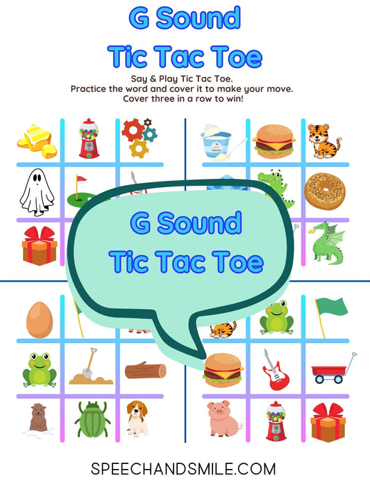 G Sound Tic - Tac - Toe PRINTABLE Speech Sounds Tic - Tac - Toe Print and Play with Speech Therapy Mini Objects - Speech and Smile
