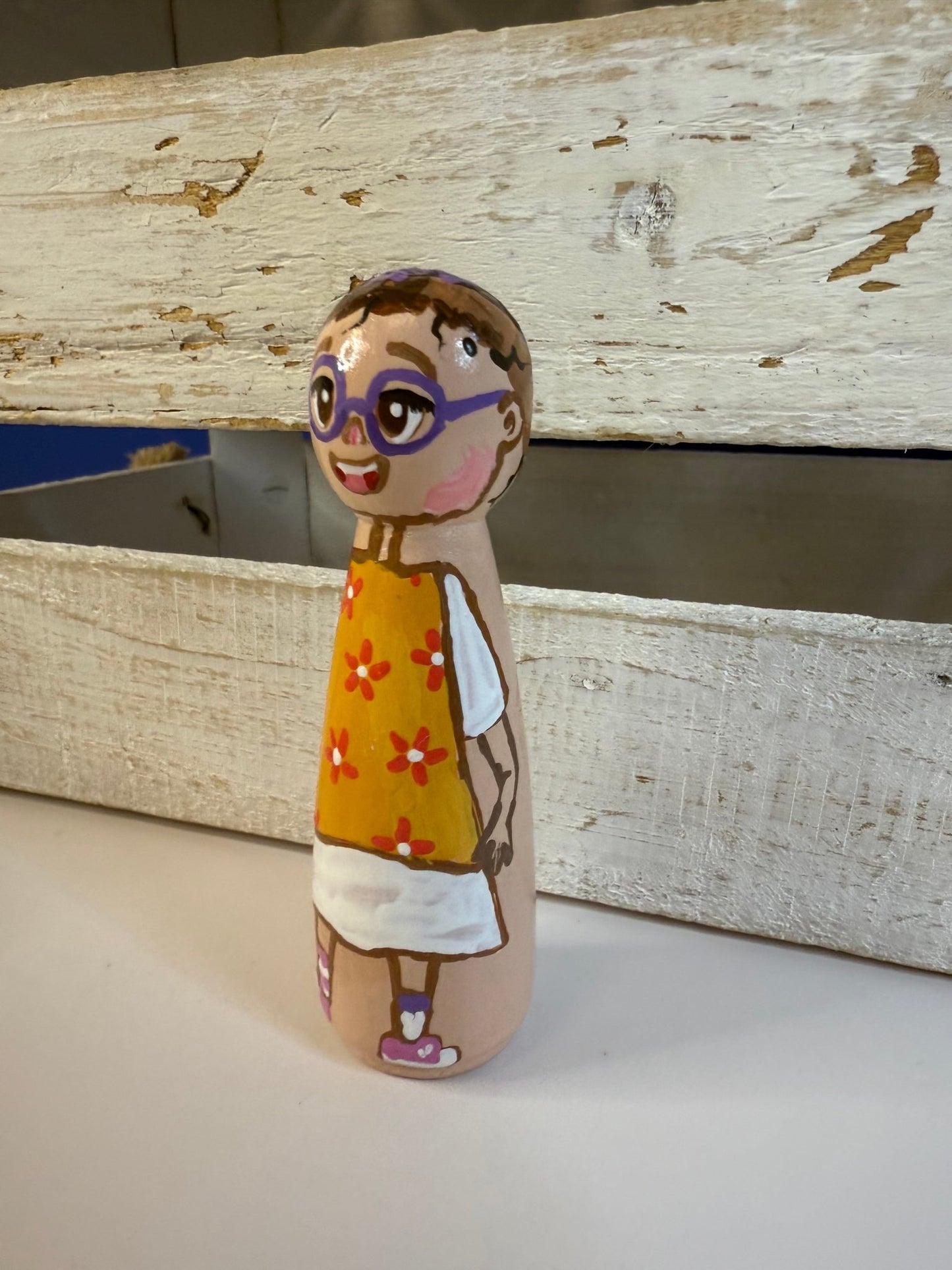 Girl with Glasses Peg Doll – Colorful Figure for Story & Character Play - Speech and Smile