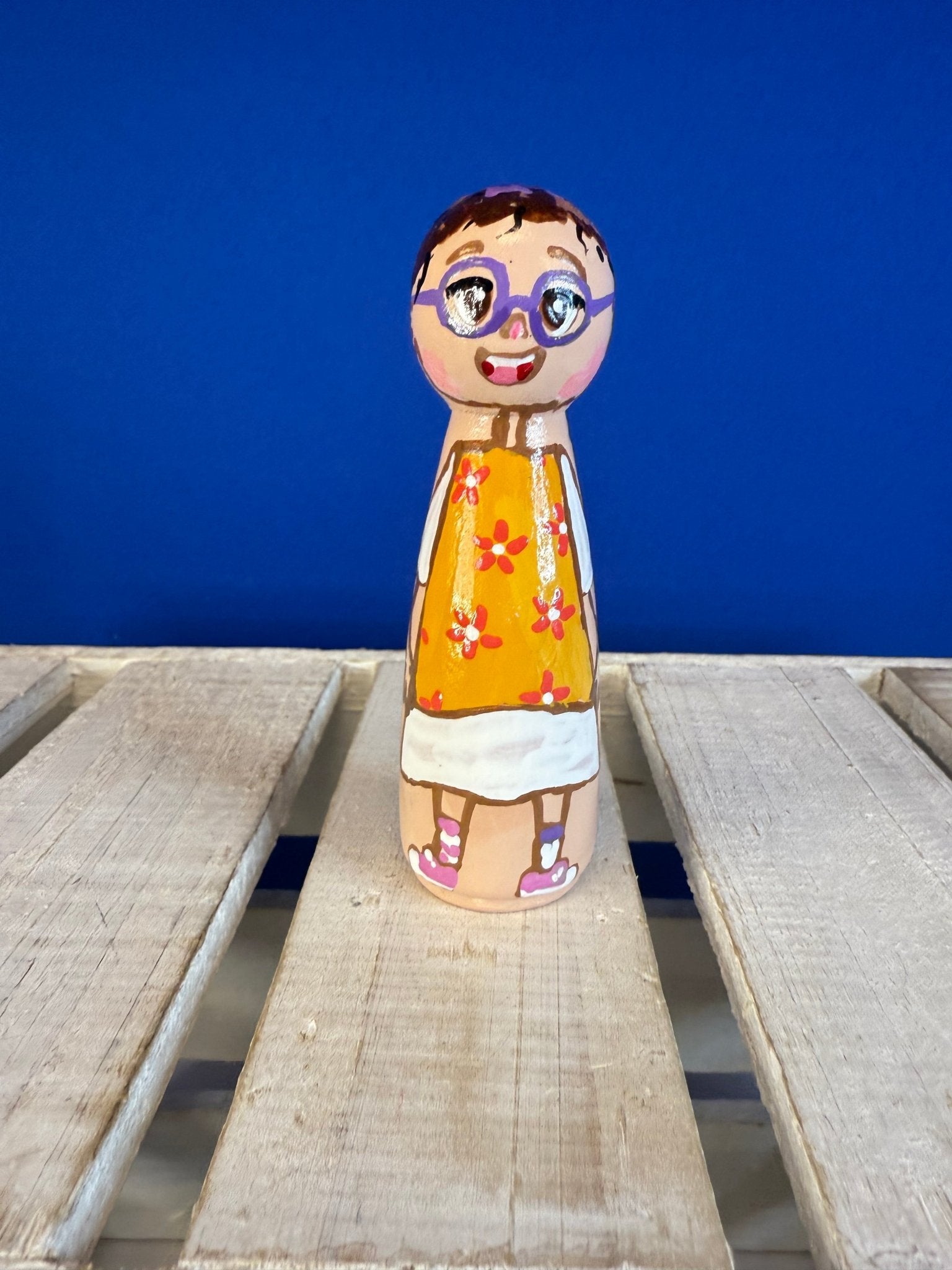 Girl with Glasses Peg Doll – Colorful Figure for Story & Character Play - Speech and Smile