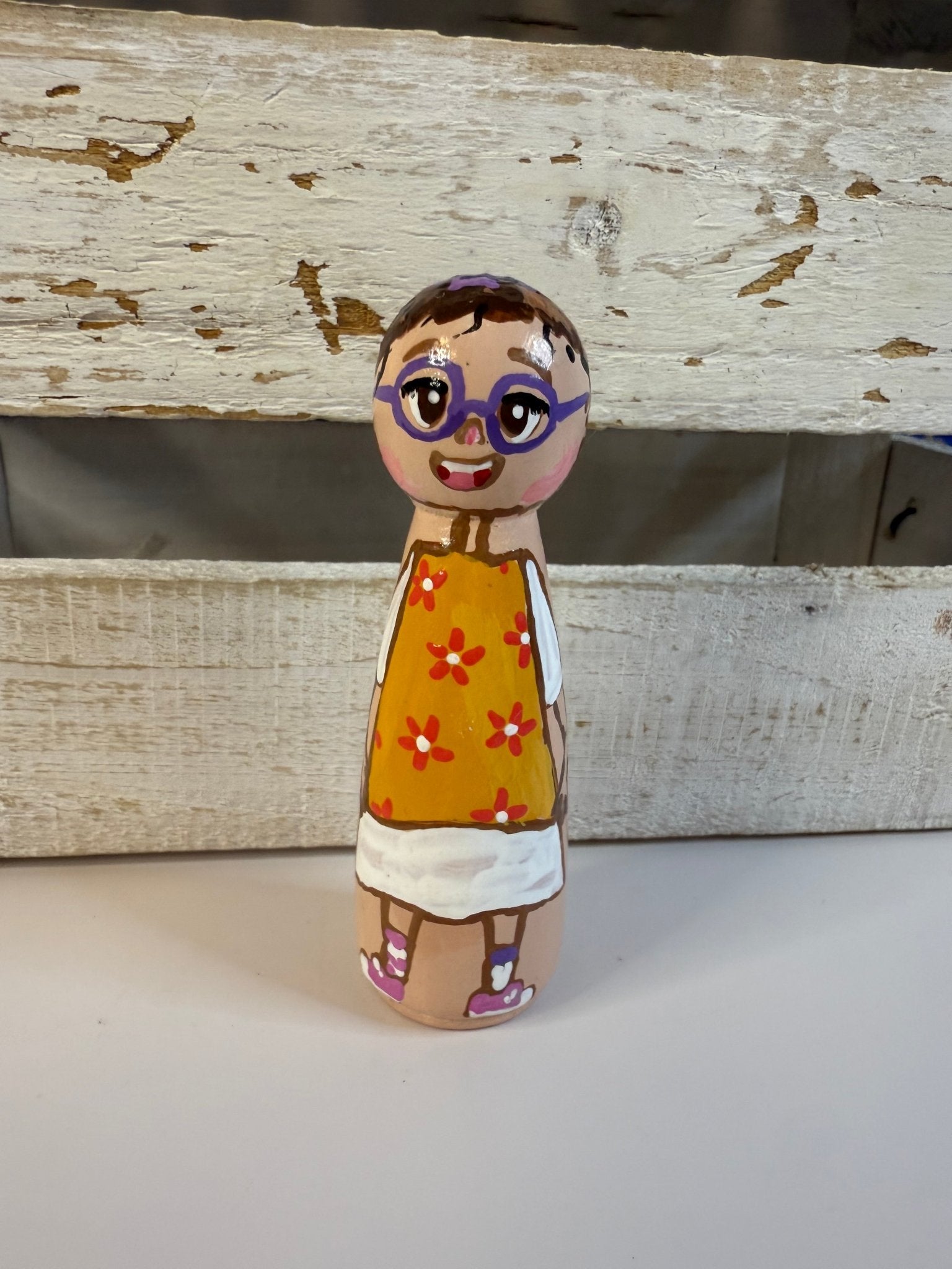 Girl with Glasses Peg Doll – Colorful Figure for Story & Character Play - Speech and Smile