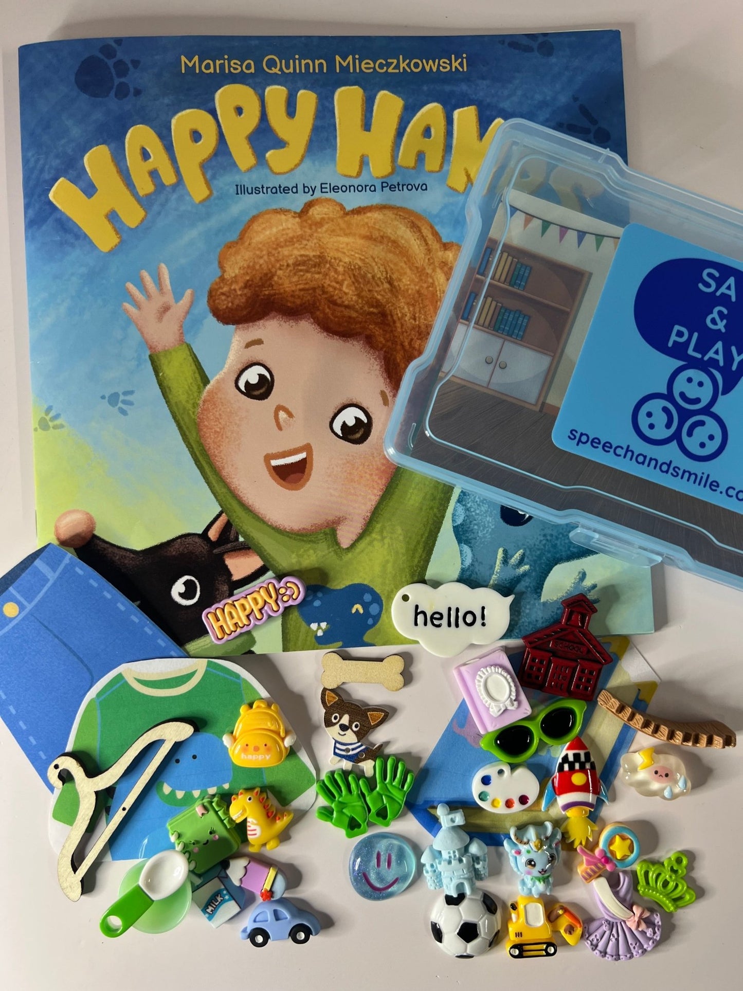 Happy Hands Book Story Kit – Mini Objects for Speech Therapy | Autism Sensory Tools | Classroom Literacy Kit - Speech and Smile