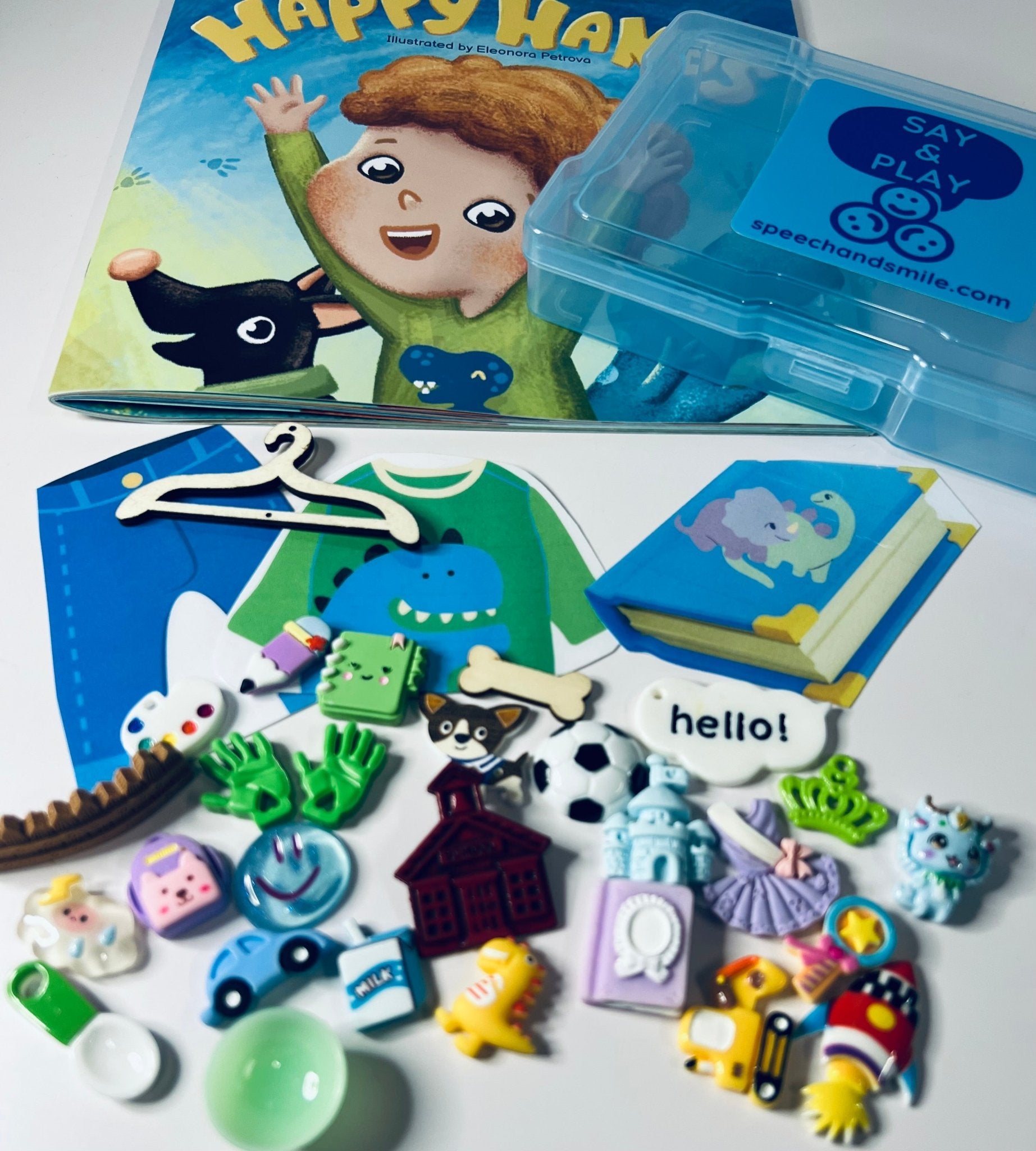 Happy Hands Book Story Kit – Mini Objects for Speech Therapy | Autism Sensory Tools | Classroom Literacy Kit - Speech and Smile