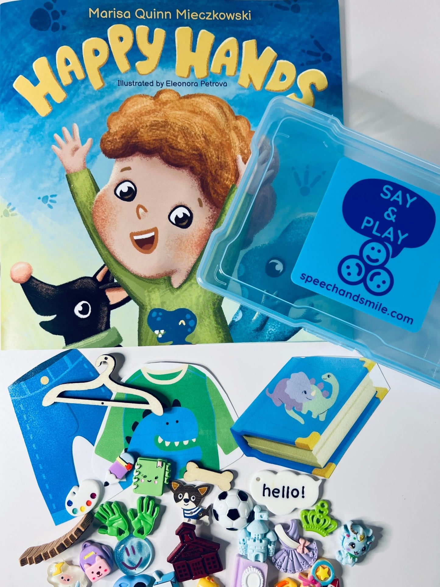 Happy Hands Book Story Kit – Mini Objects for Speech Therapy | Autism Sensory Tools | Classroom Literacy Kit - Speech and Smile