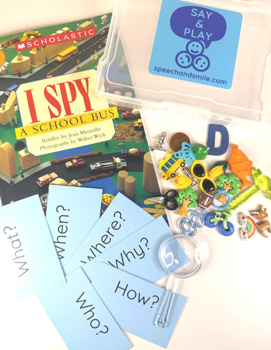 I Spy Story Kit Mini Objects Speech Therapy - INCLUDES BOOK Level One Reader Book Companion Activity I Spy Trinkets - Speech and Smile
