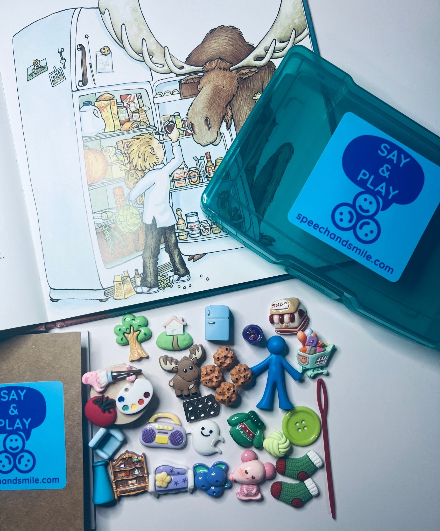 If You Give a Moose a Muffin Book Story Kit Mini Objects Seech Therapy INCLUDES BOOK Say and Play Book Activity - Speech and Smile