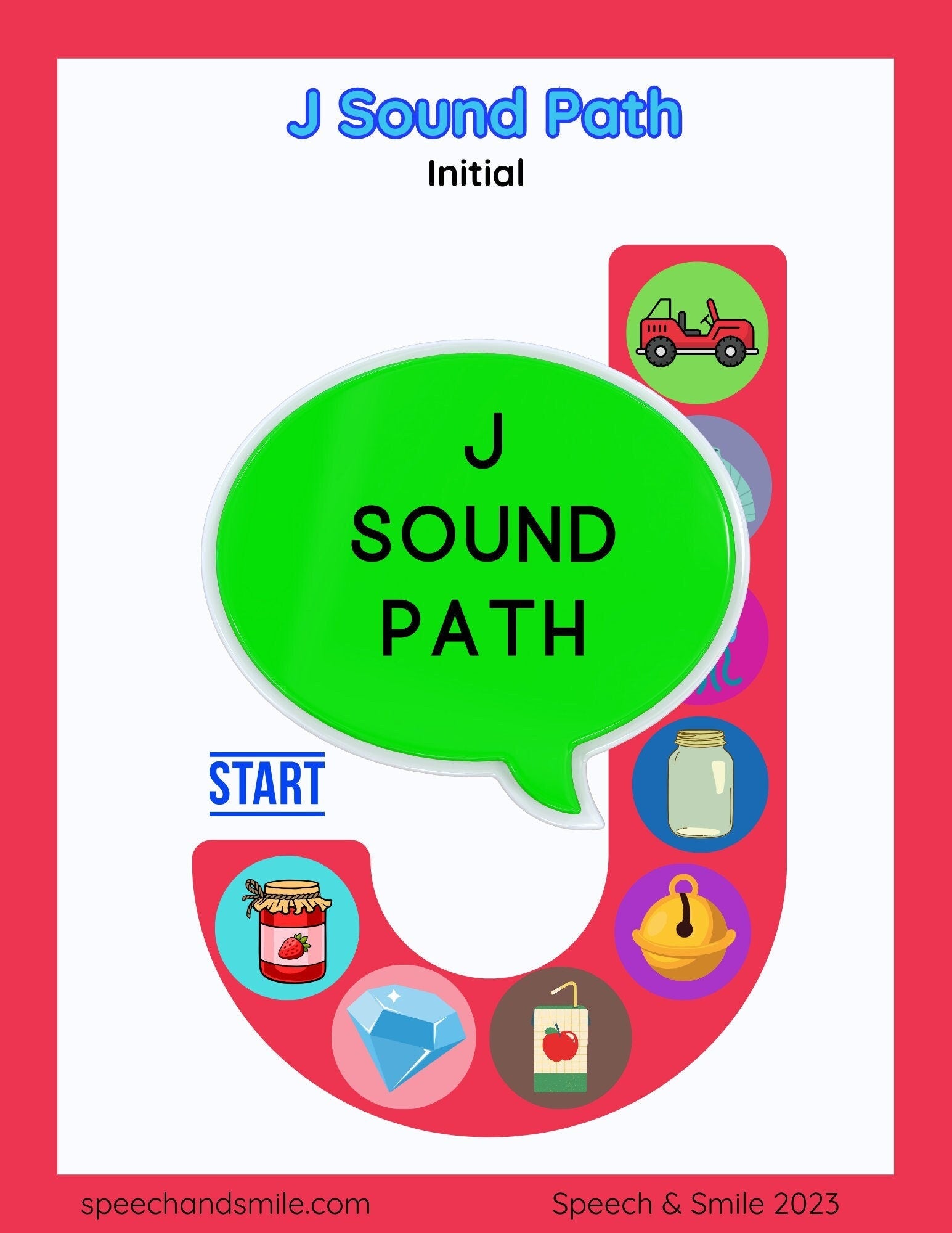 J Sound Worksheet - Sound Path /j/ Speech Therapy - Articulation Games Worksheet - J Worksheet - J Words Speech Therapy - Speech and Smile
