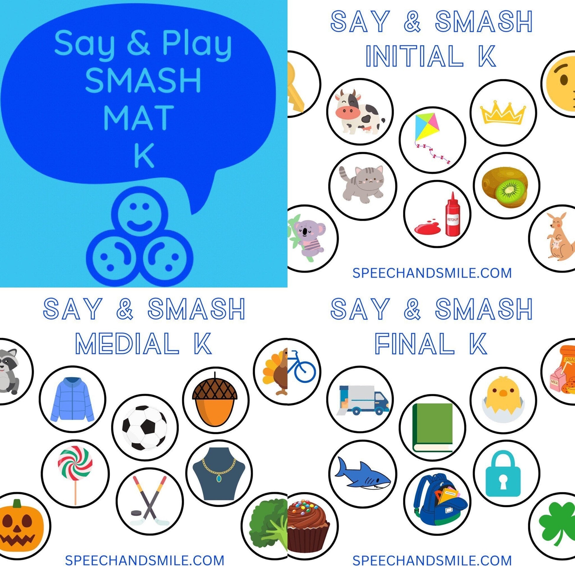 K Sound Smash Mat for Playdough Printable Speech Therapy Materials Letter K - Speech and Smile