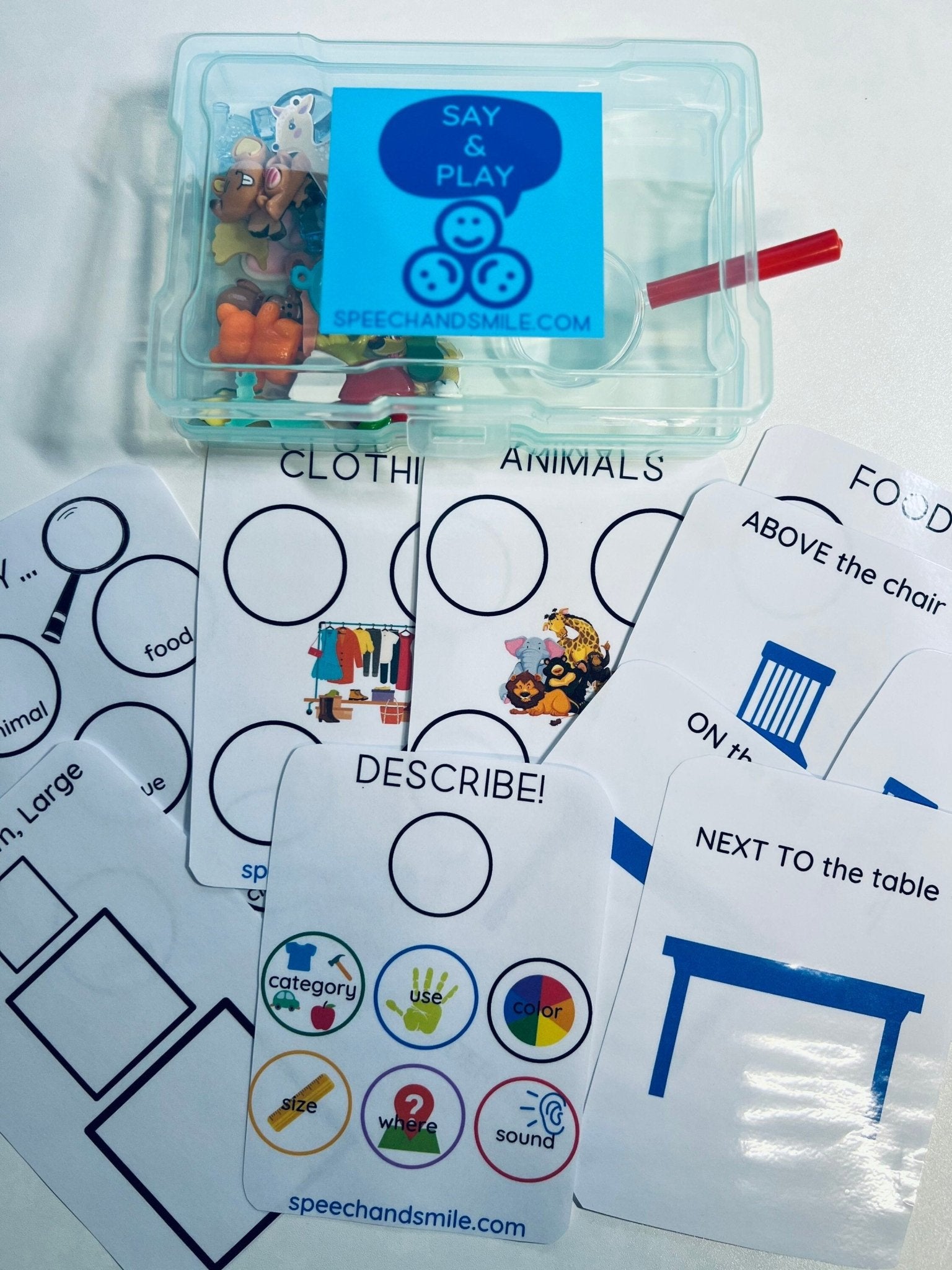 LANGUAGE Task Box with Mini Objects Speech Therapy Activity Box Language Concepts Box Speech Therapy Activity - Speech and Smile