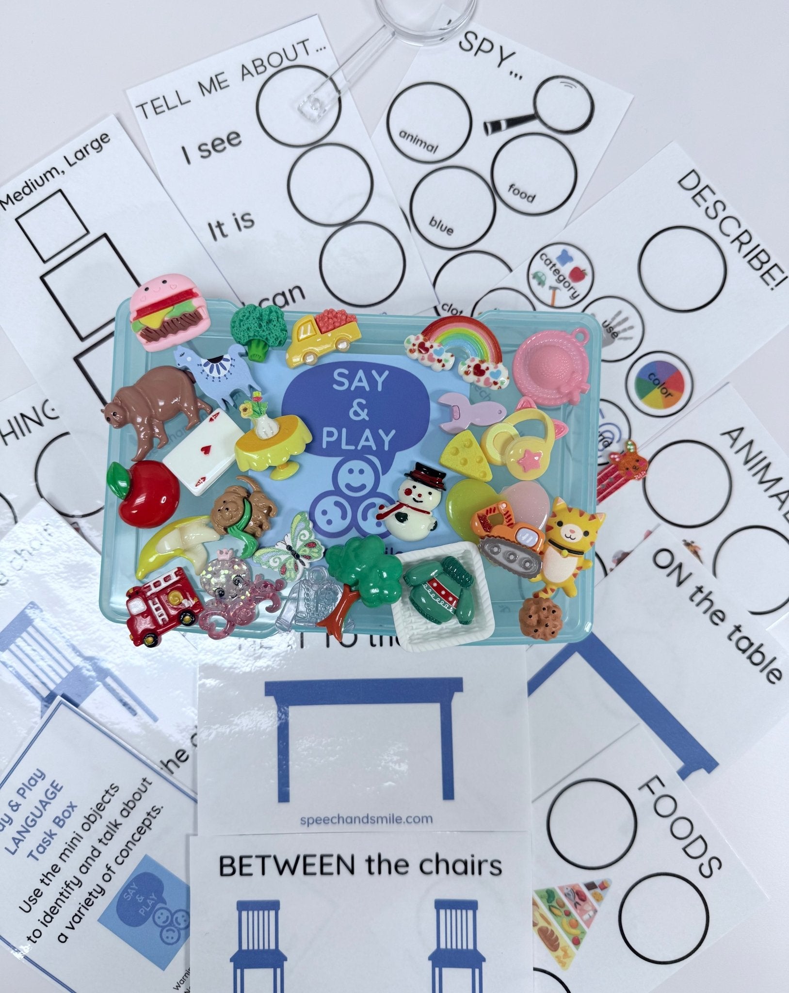 LANGUAGE Task Box with Mini Objects Speech Therapy Activity Box Language Concepts Box Speech Therapy Activity - Speech and Smile
