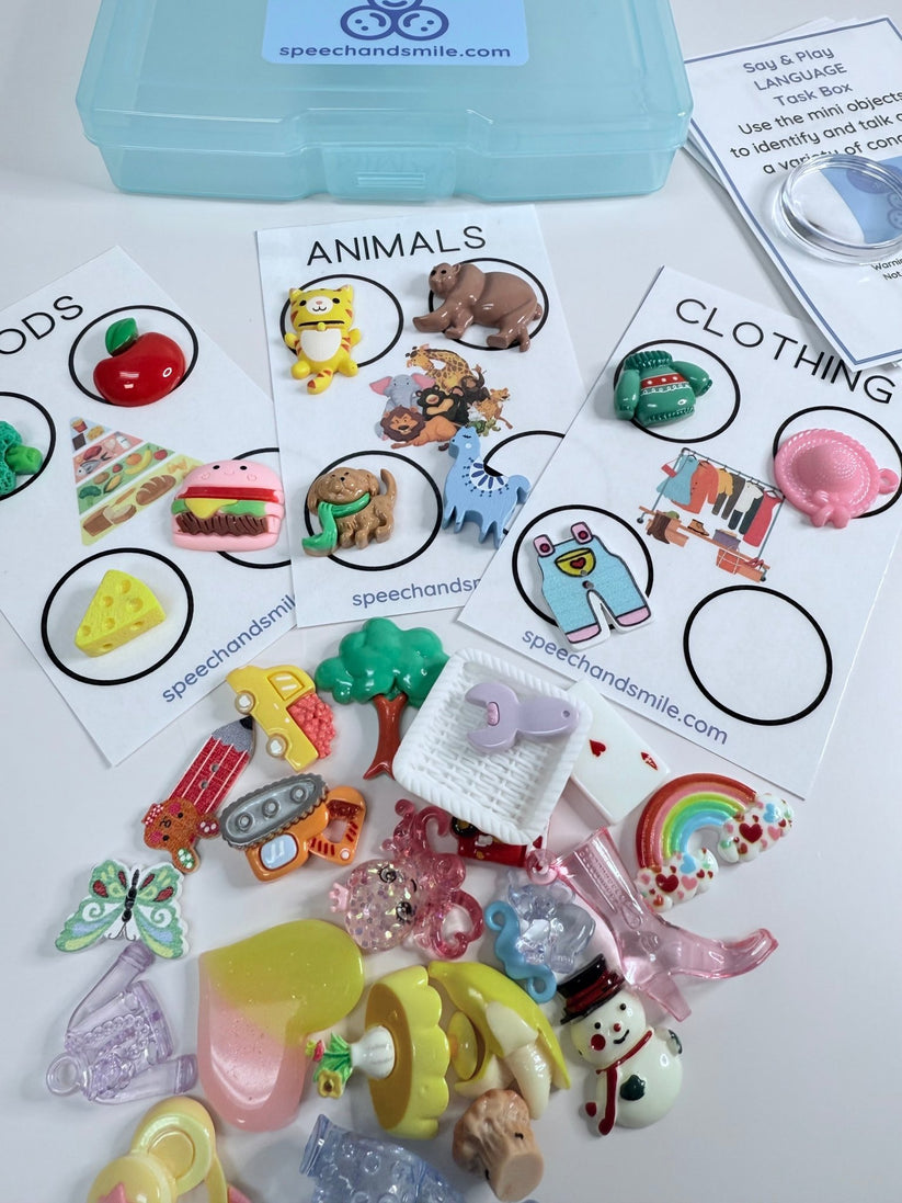 LANGUAGE Task Box with Mini Objects Speech Therapy Activity Box Langua ...