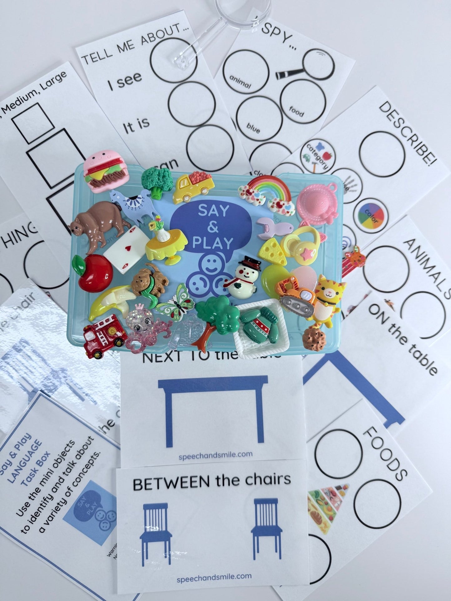 LANGUAGE Task Box with Mini Objects Speech Therapy Activity Box Language Concepts Box Speech Therapy Activity - Speech and Smile