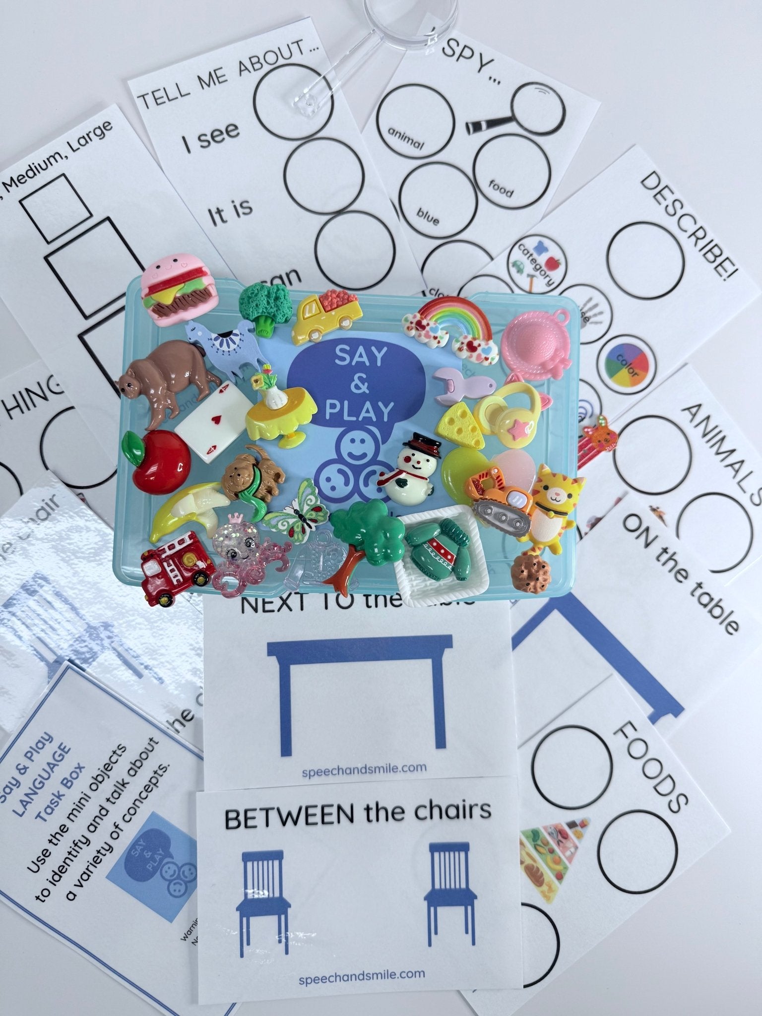 LANGUAGE Task Box with Mini Objects Speech Therapy Activity Box Language Concepts Box Speech Therapy Activity - Speech and Smile