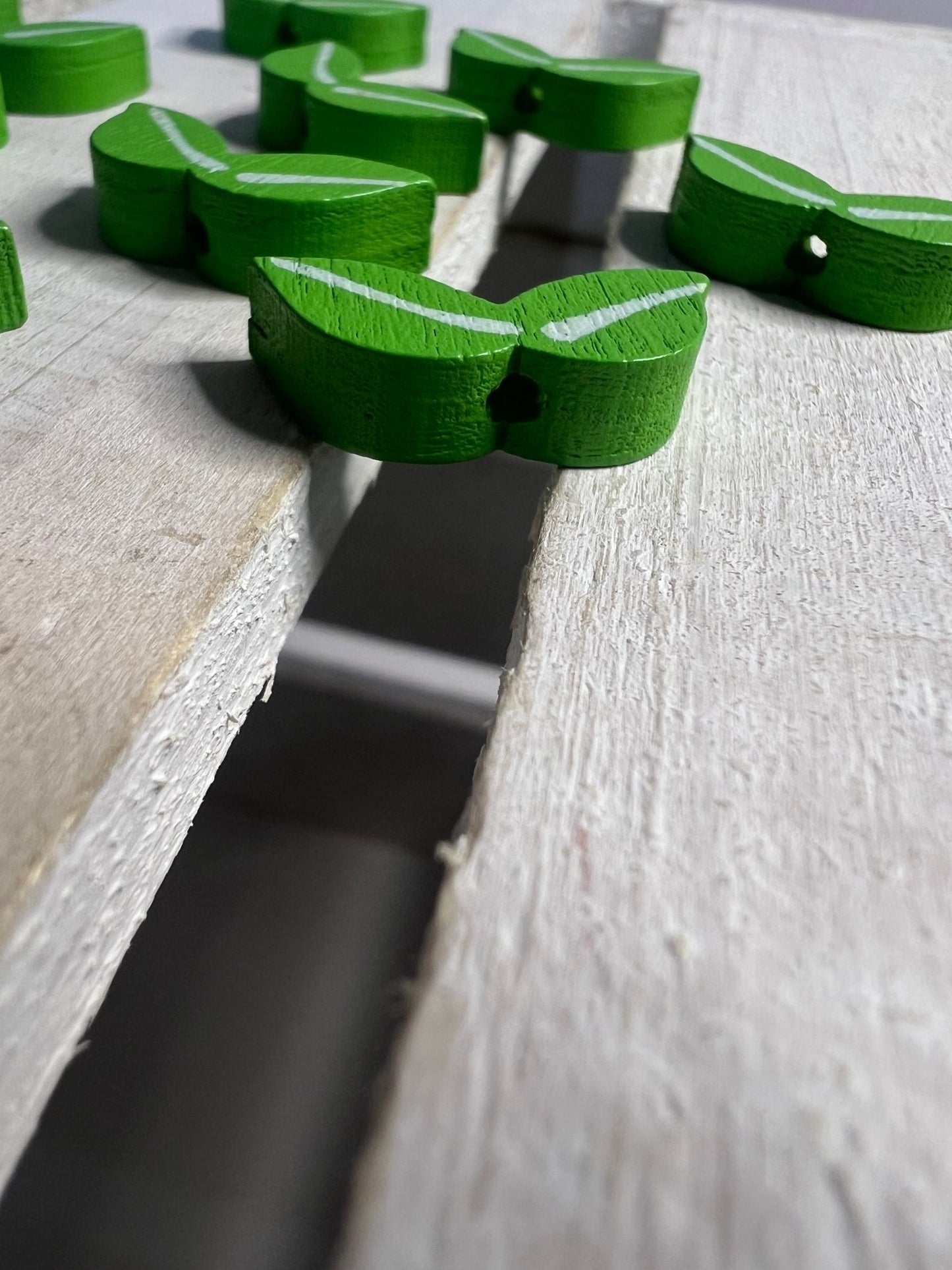 Leaf Beads 5 Wood Beads Green Leaf Painted Wood Beads Nature mini objects trinkets Doodads Alphabet objects for Letter L - Speech and Smile