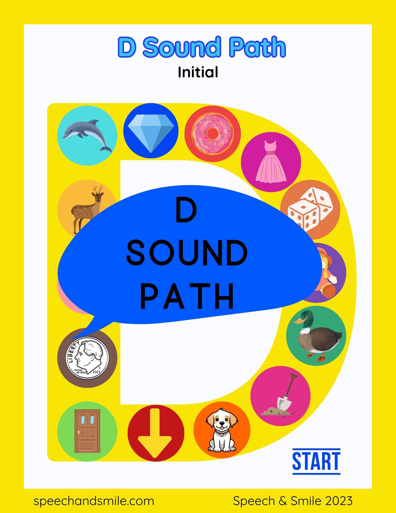Letter D Sound Path Worksheet - D Sound Game - Articulation Game Printable D Worksheet - Speech and Smile