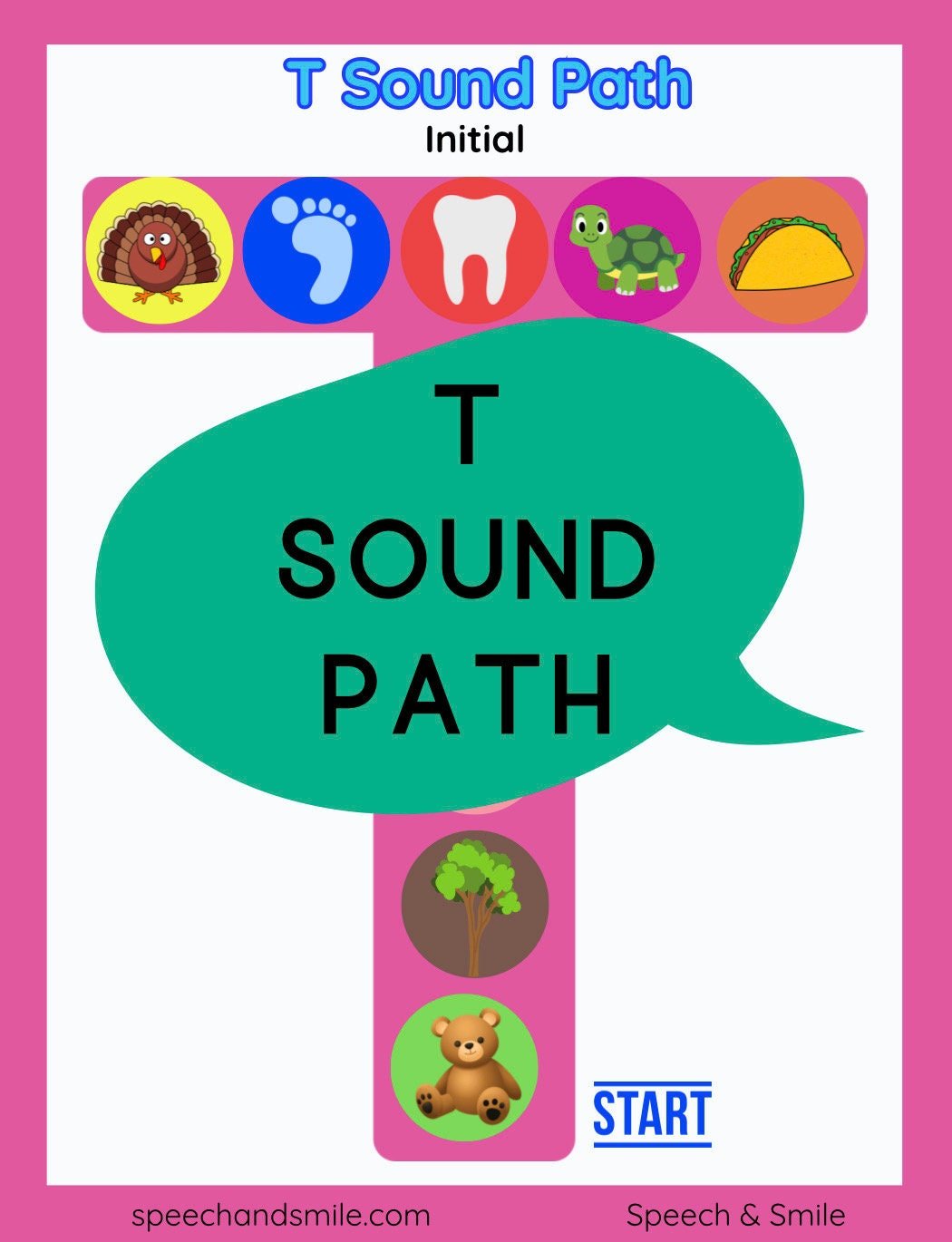 Letter T Sound Path Worksheet - T Sound Game - Articulation Game Printable T Worksheet - Speech and Smile