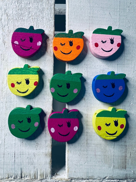 Letter W Alphabet Objects Wink Miniature Wood APPLE Bead Mini Apple Trinkets Mini Objects Speech Therapy Fruit Trinkets - Speech and Smile