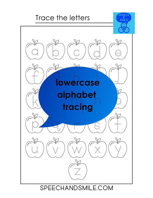 Lower Case Alphabet Tracing Worksheet - Speech and Smile