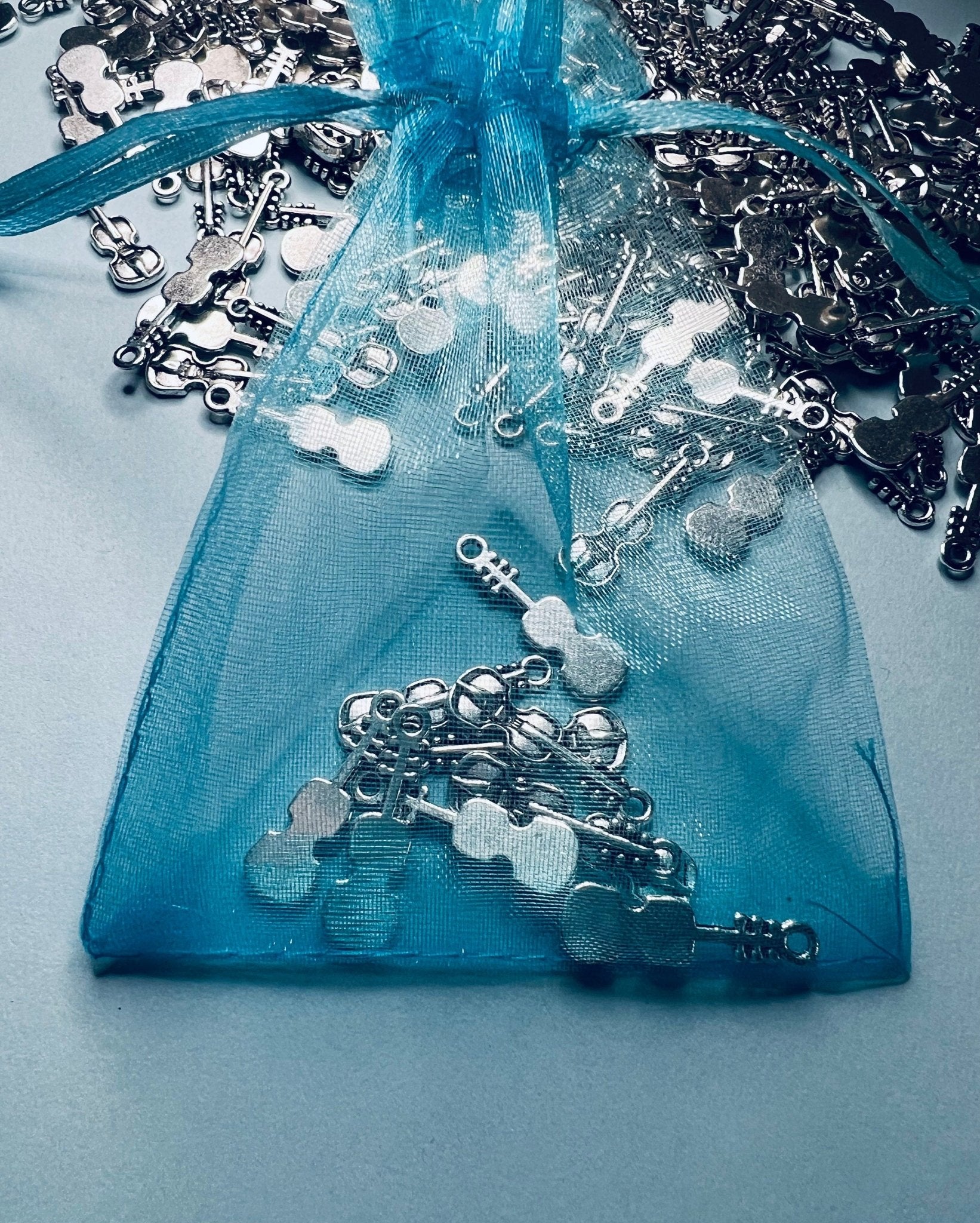 MICRO Miniature Double Base - Mini Violins - Silver Violin Charm - Bag of 5/10 Mini Violins - I Spy Objects - Mini Objects Speech Therapy - Speech and Smile