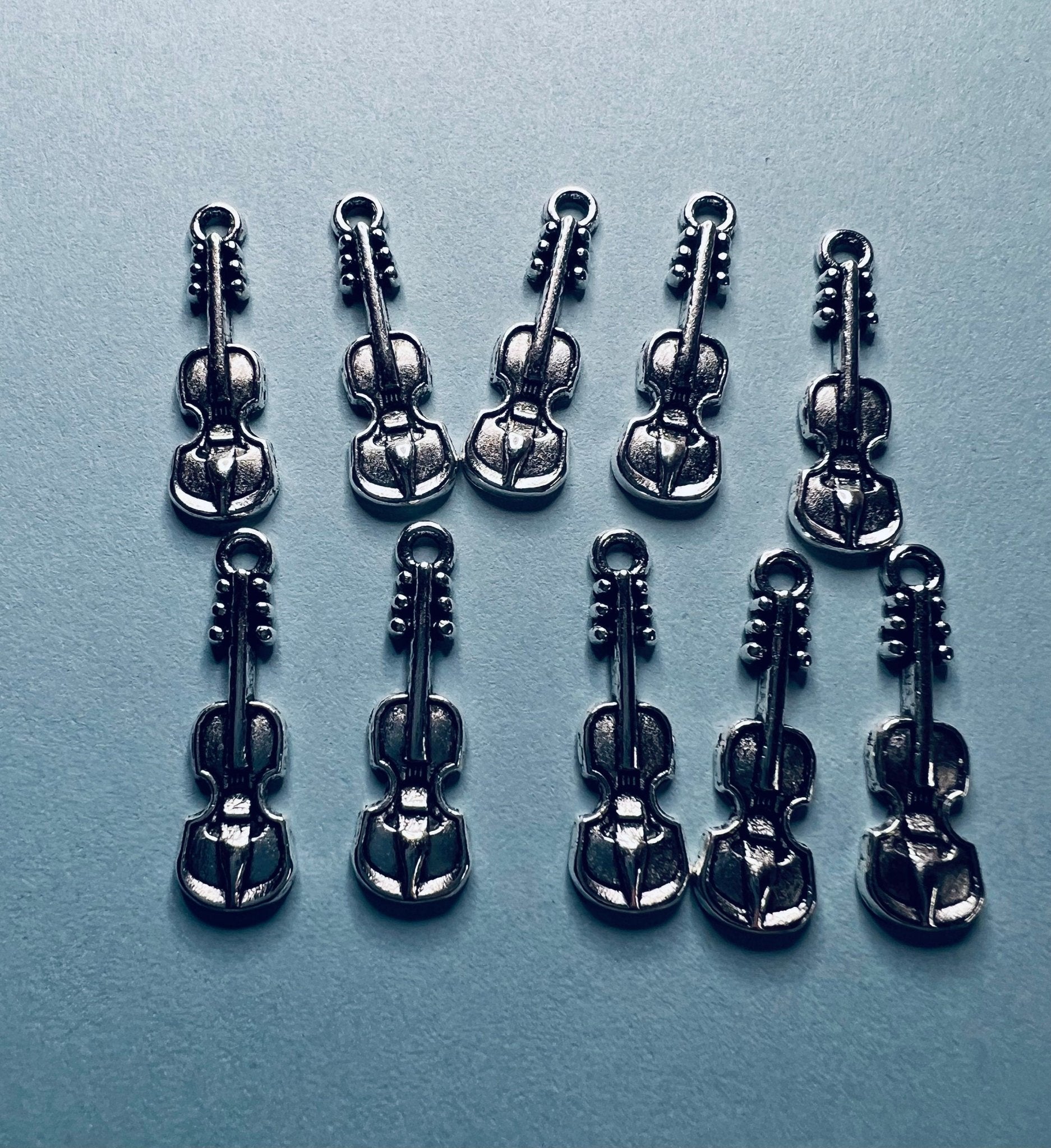 MICRO Miniature Double Base - Mini Violins - Silver Violin Charm - Bag of 5/10 Mini Violins - I Spy Objects - Mini Objects Speech Therapy - Speech and Smile