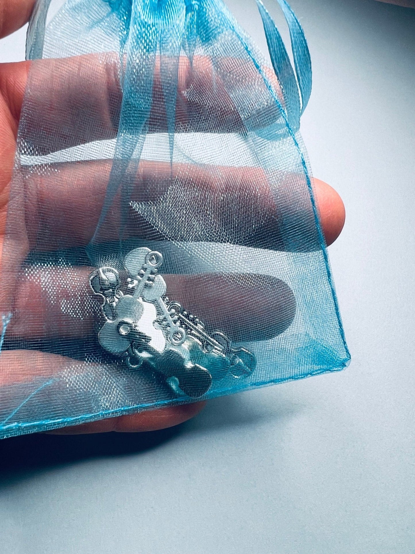 MICRO Miniature Double Base - Mini Violins - Silver Violin Charm - Bag of 5/10 Mini Violins - I Spy Objects - Mini Objects Speech Therapy - Speech and Smile