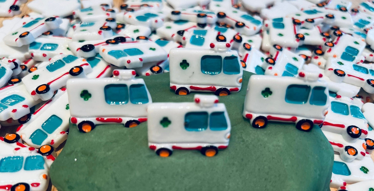 Mini Ambulance Object - Speech Therapy Mini Objects - Medical Theme Play Objects - Transportation Doodads Cabochons - Speech Therapy Trinkets SLP - Speech and Smile