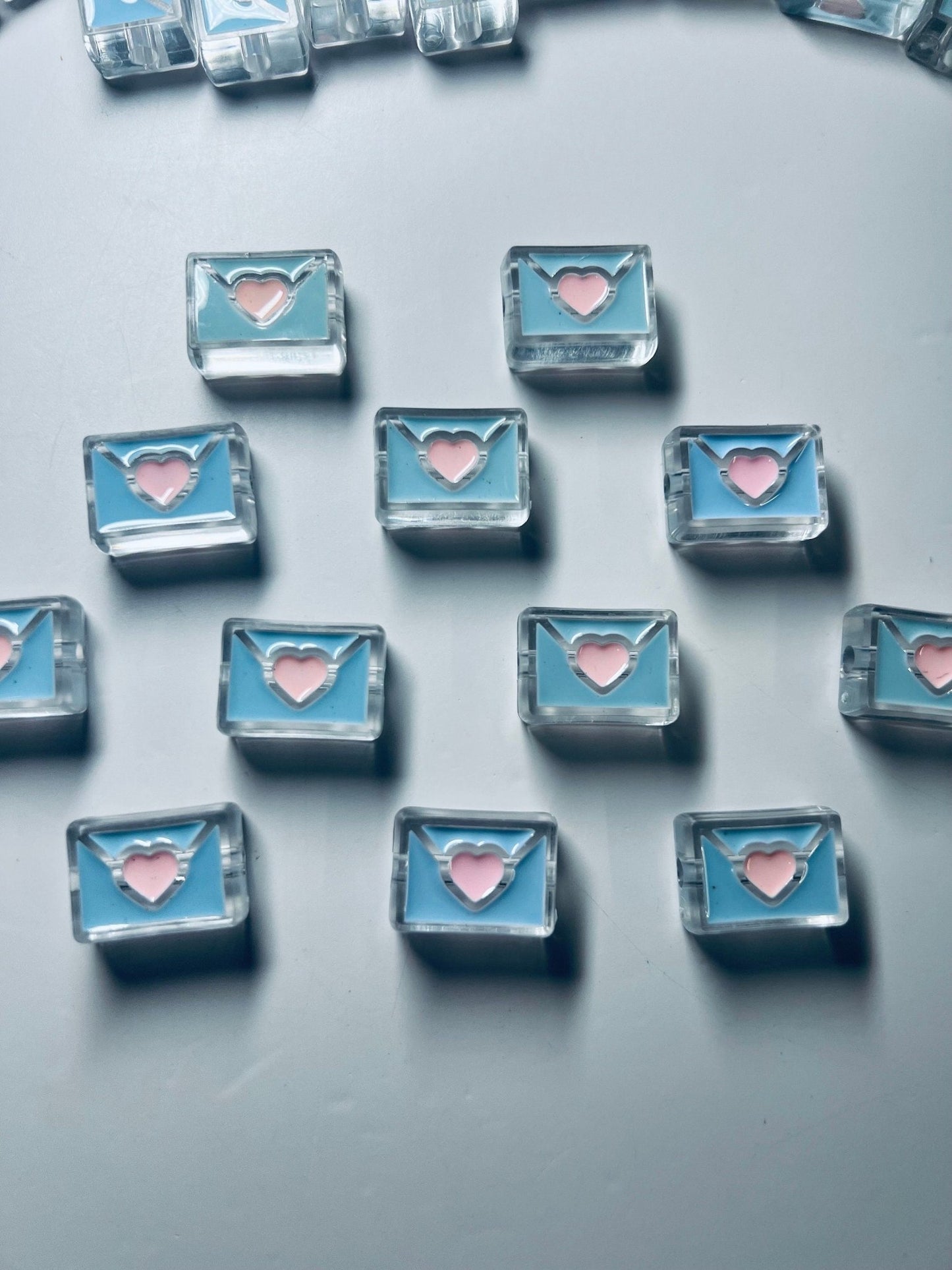 Mini Envelope Trinket Mini VALENTINE Bead Objects Doodads Trinkets Acrylic Envelope with Heart Bead - Speech and Smile