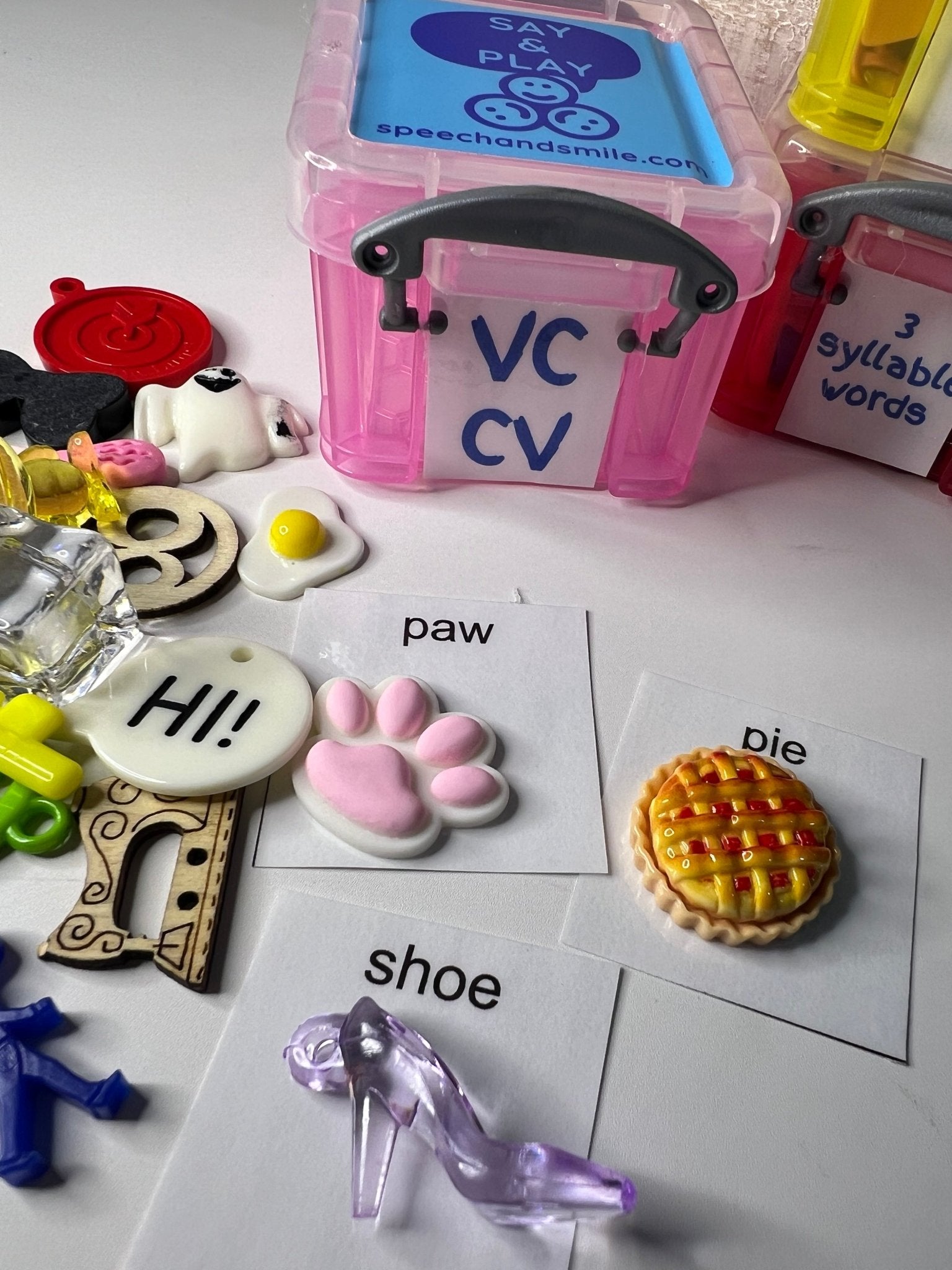 Mini Object Words for Speech Therapy CV - VC, CVC, CVCV CVCVC and Multi Syllable Objects - Say and Play Mini Objects Kit - Speech and Smile