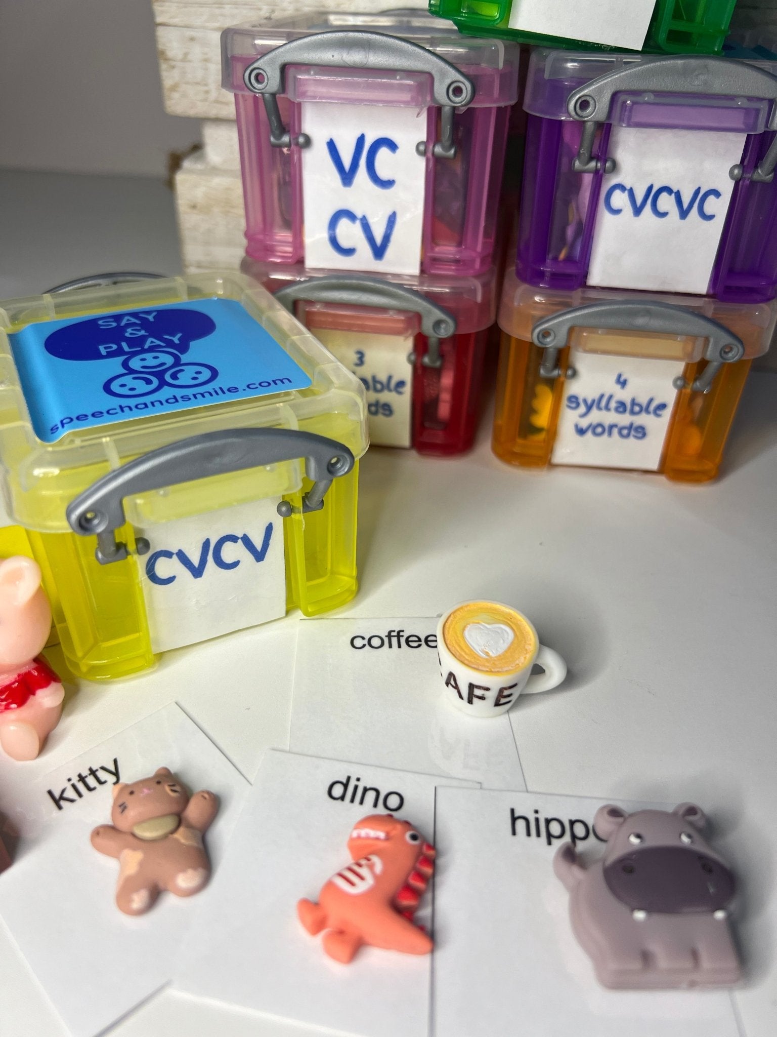 Mini Object Words for Speech Therapy CV - VC, CVC, CVCV CVCVC and Multi Syllable Objects - Say and Play Mini Objects Kit - Speech and Smile