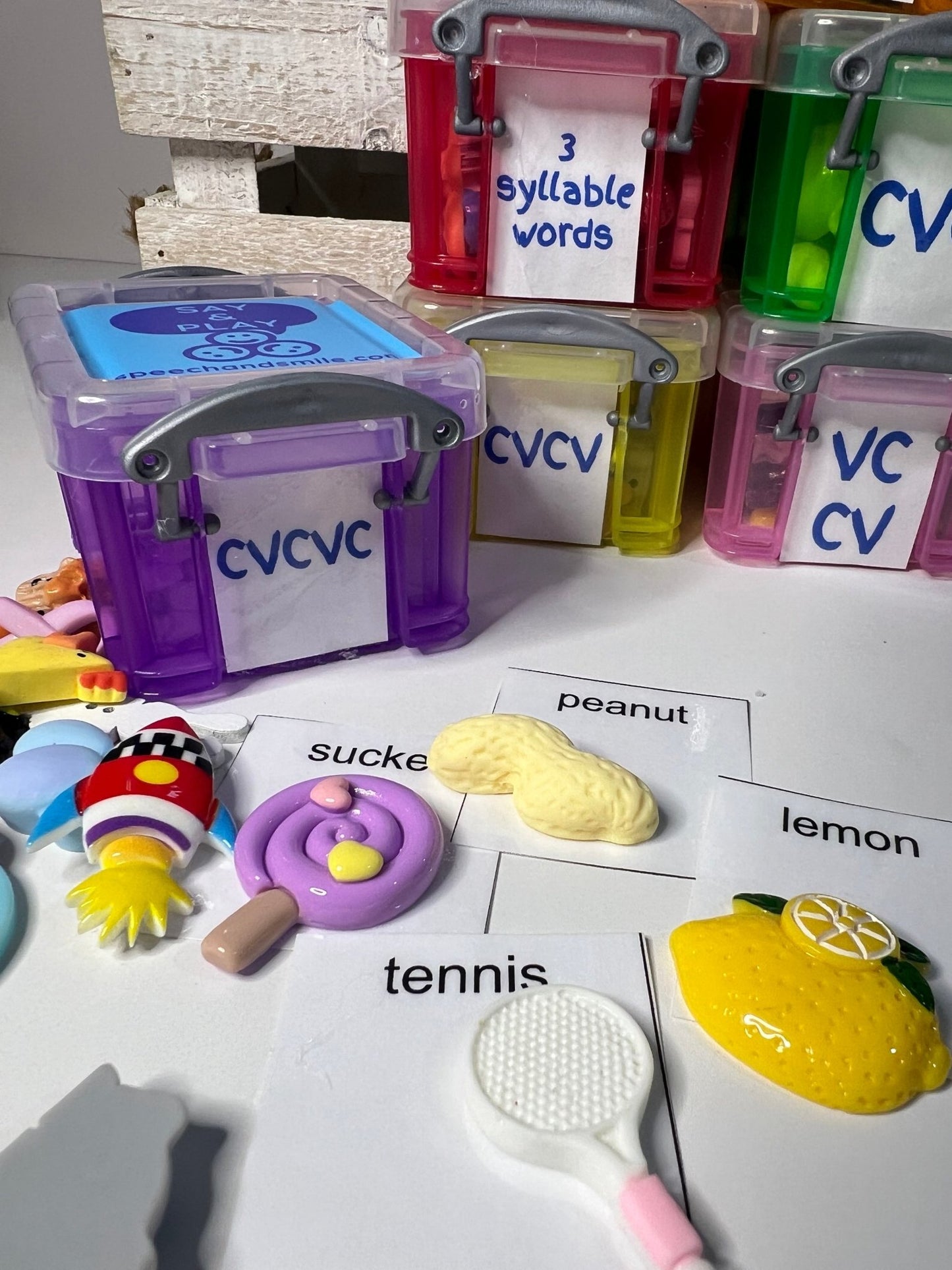 Mini Object Words for Speech Therapy CV - VC, CVC, CVCV CVCVC and Multi Syllable Objects - Say and Play Mini Objects Kit - Speech and Smile