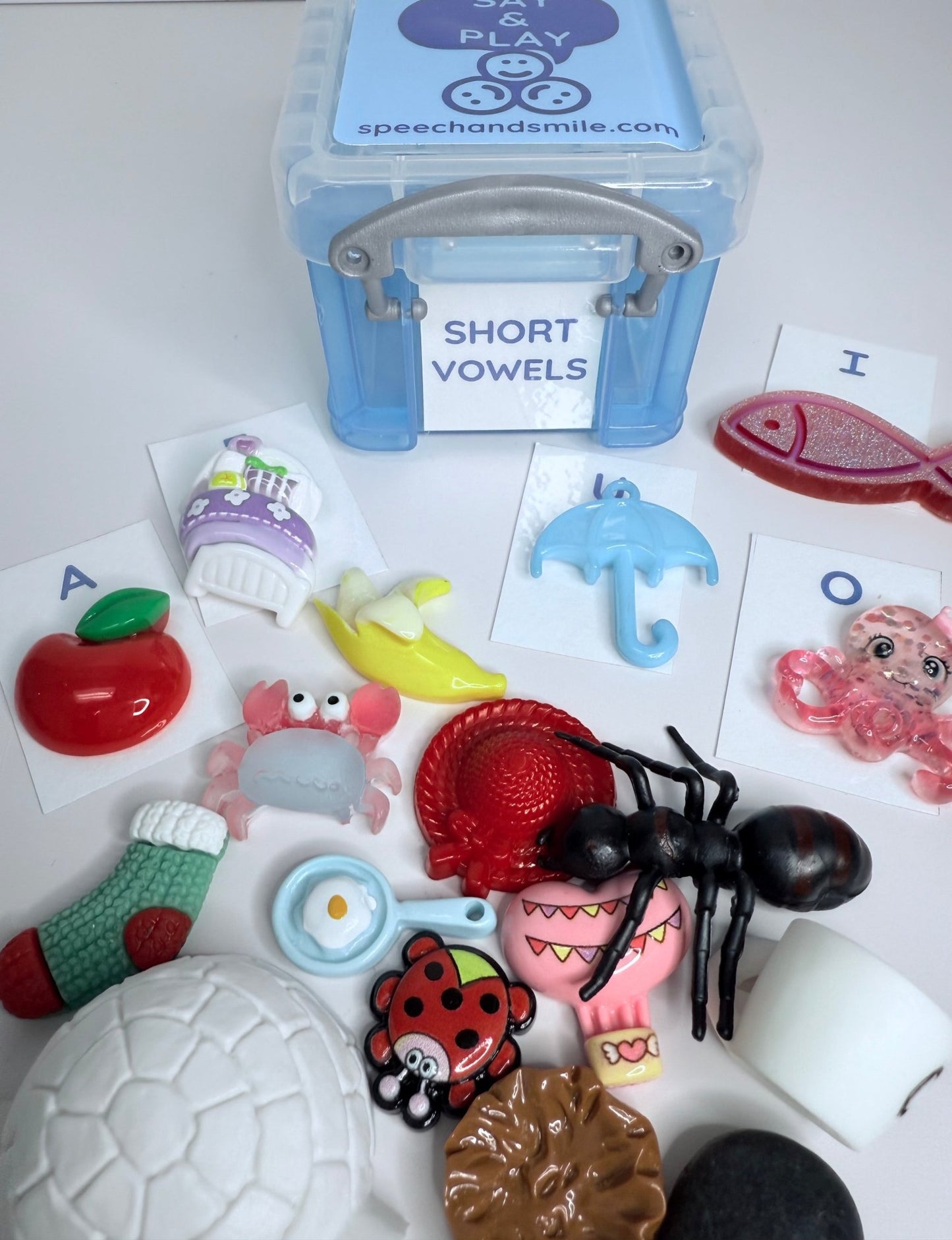 Mini Objects for Vowel Sounds Kit Reading Set of Short and Long Vowel Objects - Speech and Smile