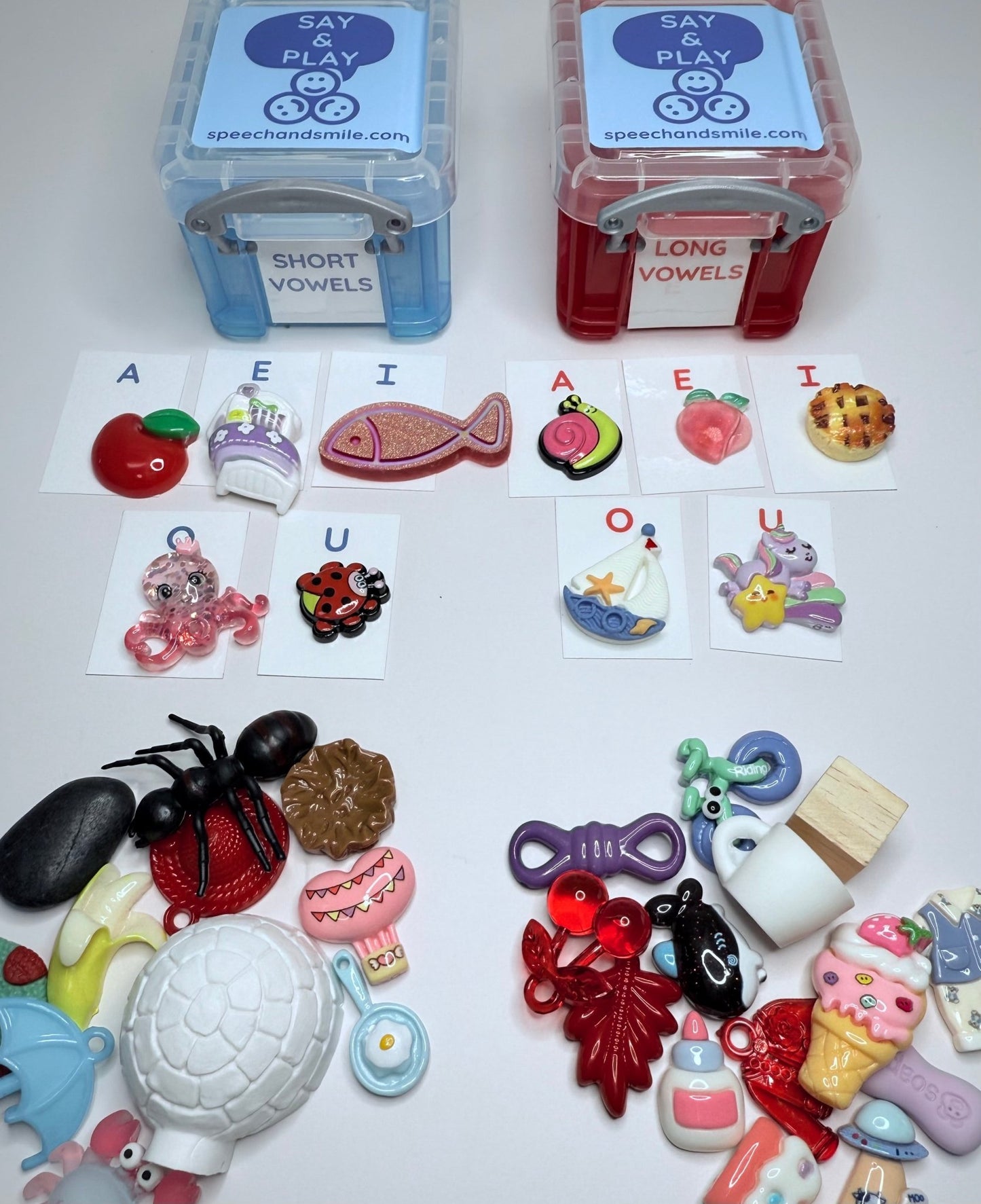 Mini Objects for Vowel Sounds Kit Reading Set of Short and Long Vowel Objects - Speech and Smile