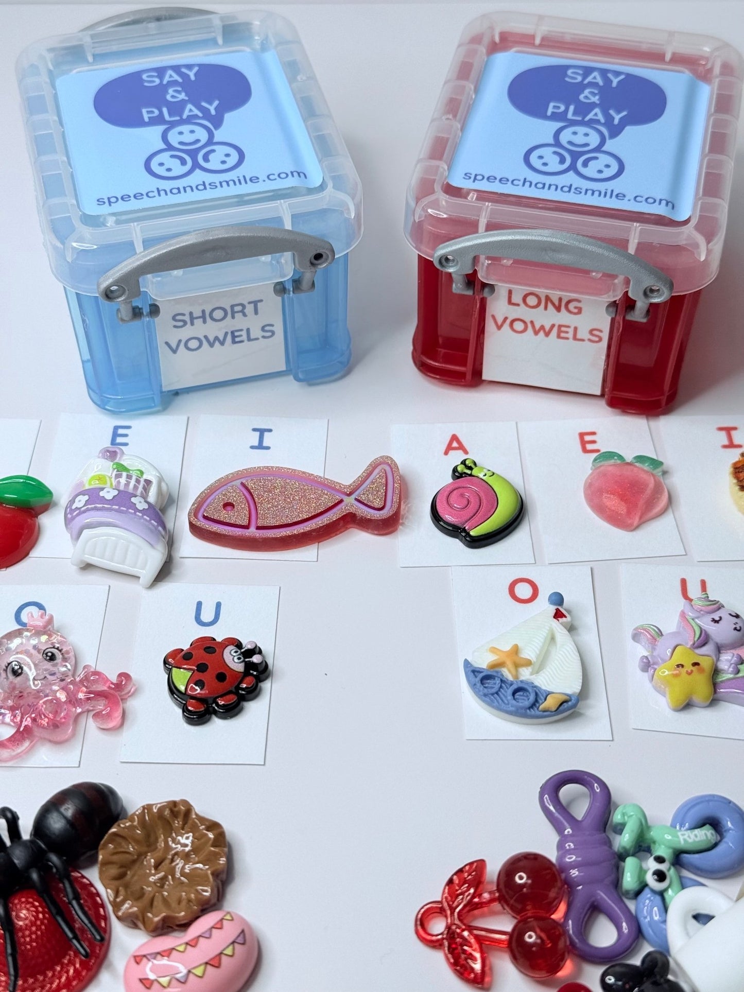 Mini Objects for Vowel Sounds Kit Reading Set of Short and Long Vowel Objects - Speech and Smile